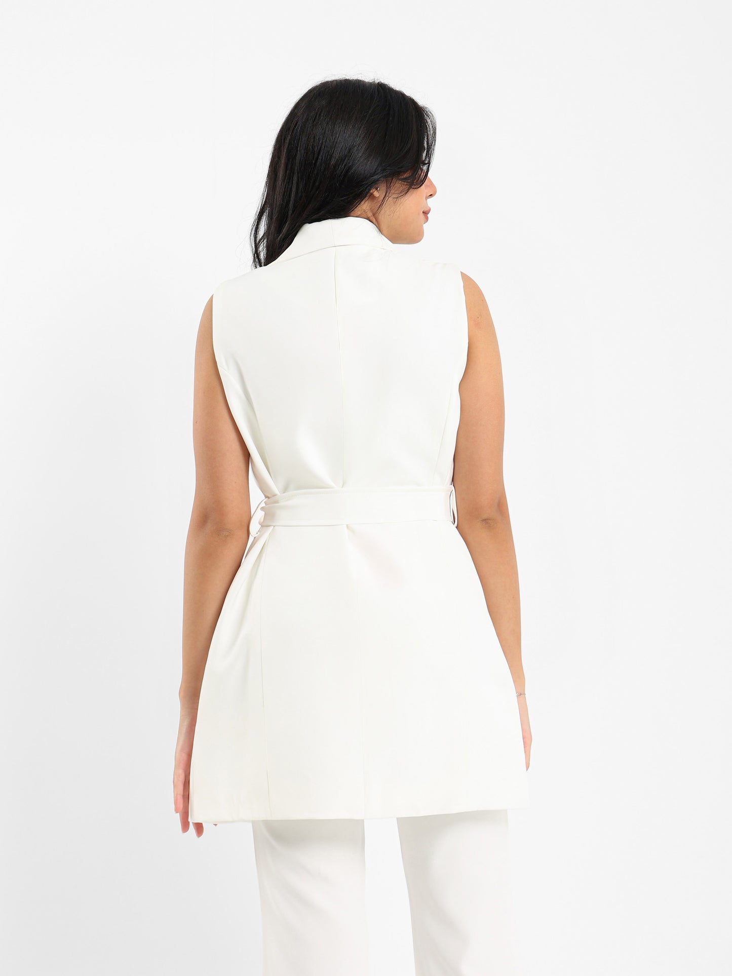 Waist Belt Sleeveless Blazer
