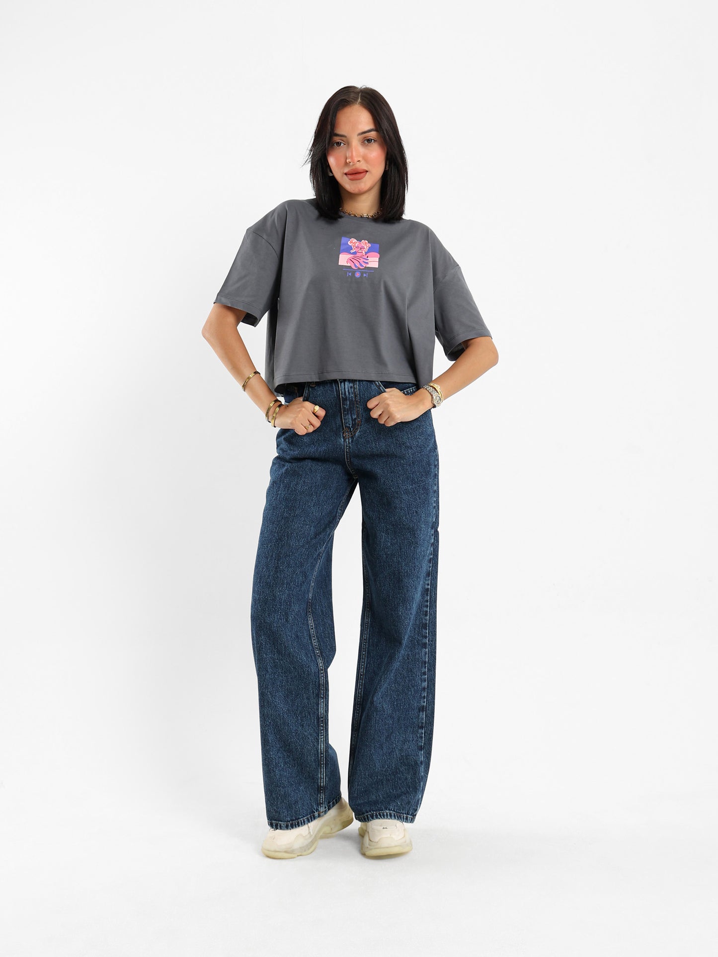 Cropped Half Sleeve Printed Top