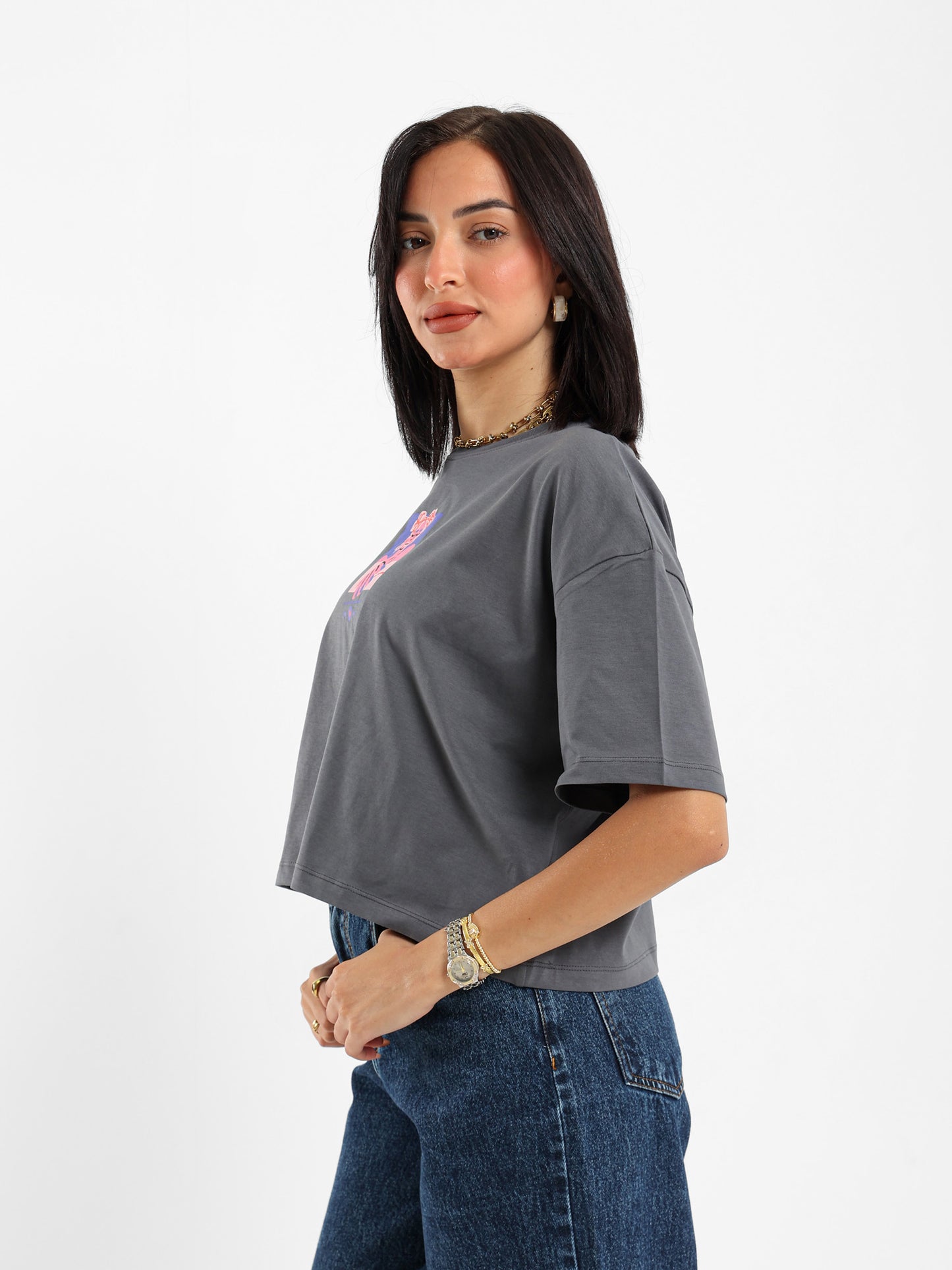 Cropped Half Sleeve Printed Top