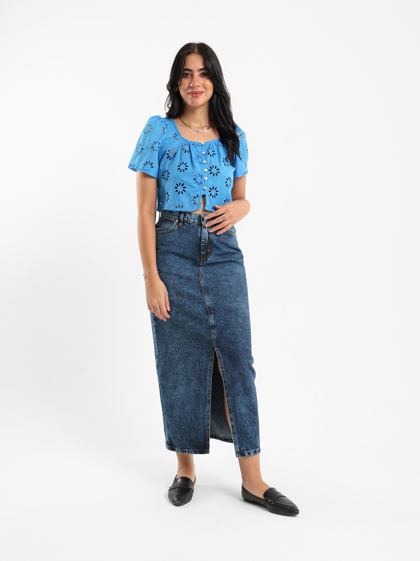 Perforated Embroidery Cropped Blouse