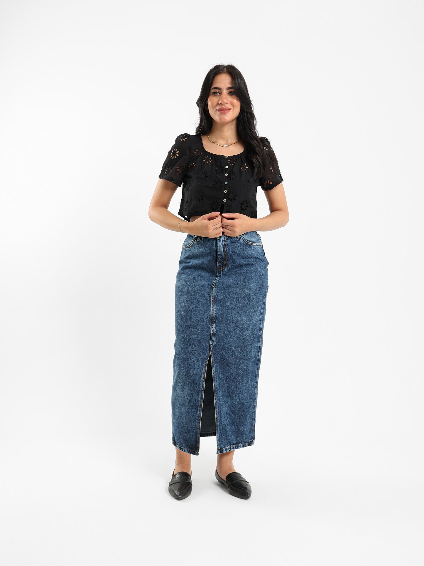 Perforated Embroidery Cropped Blouse