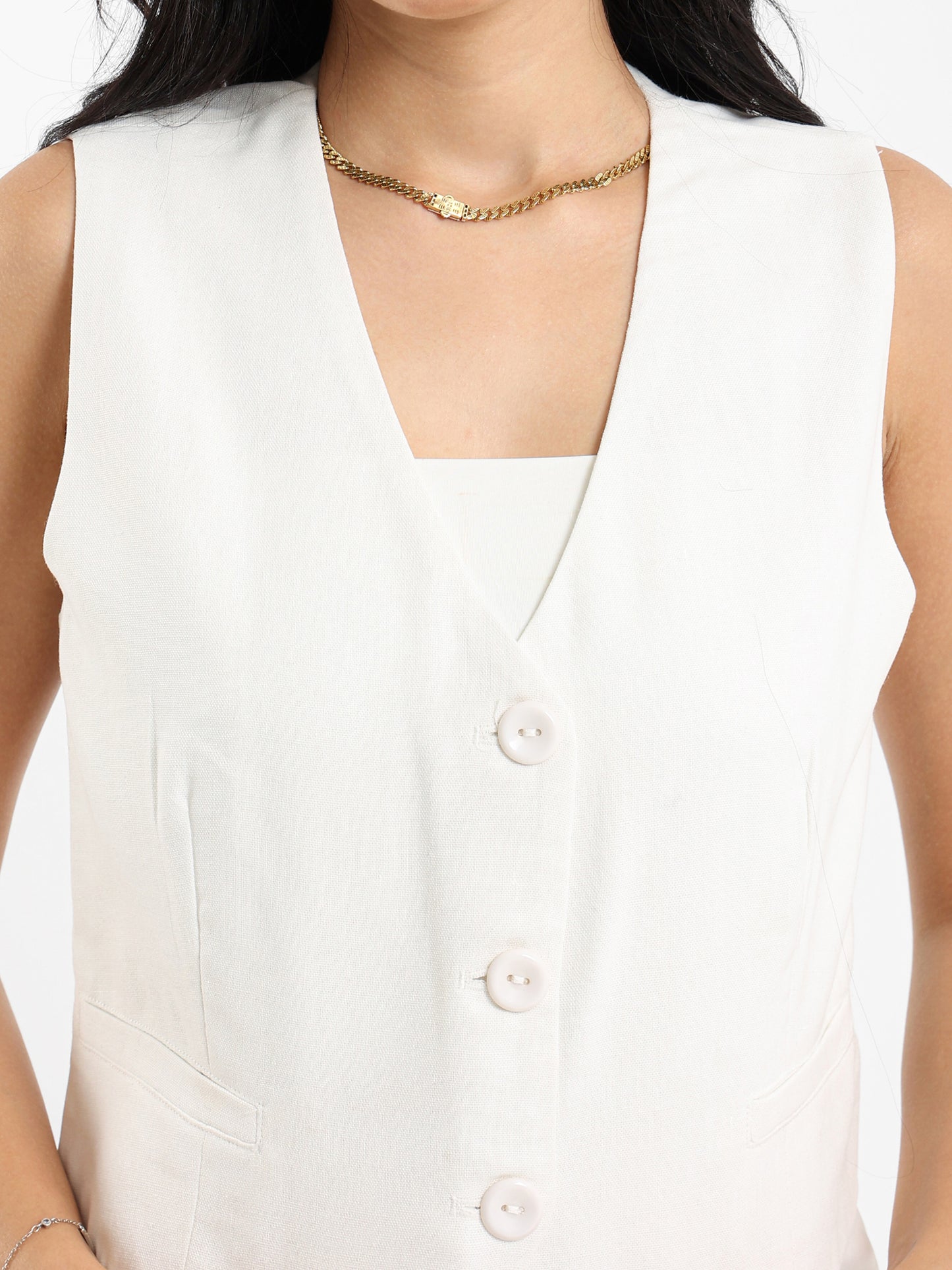 Linen Buttoned Front Vest
