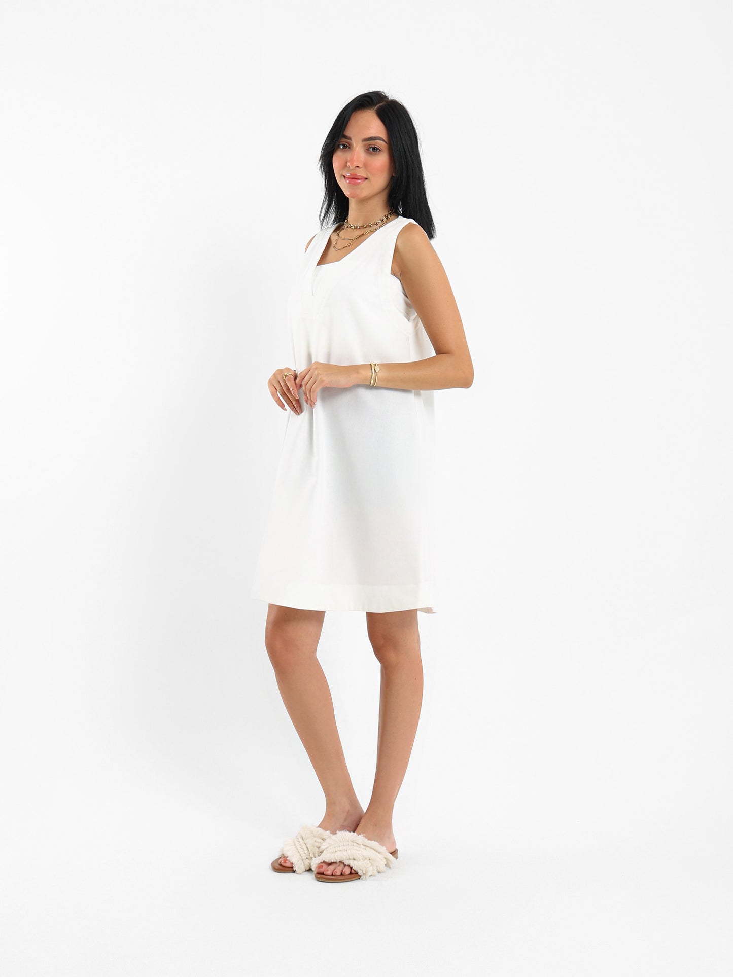 Sleeveless V-Neck Above-Knee Dress