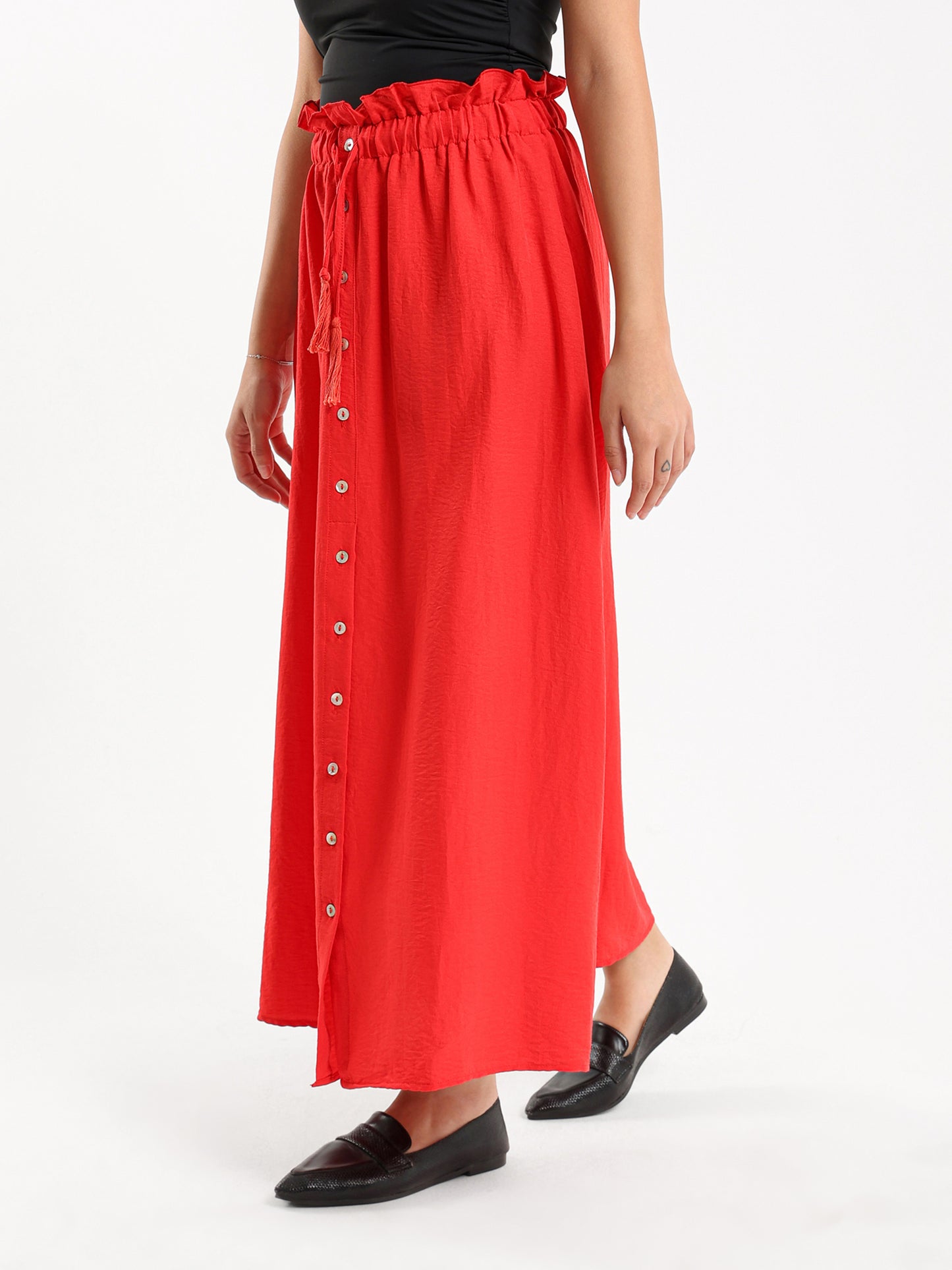 Paperbag Waist Buttoned Front Flowy Skirt