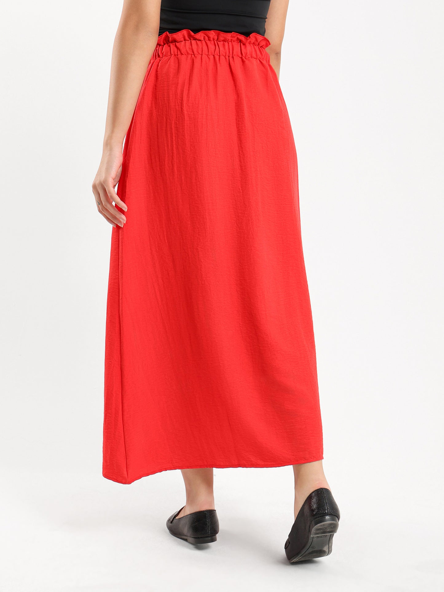 Paperbag Waist Buttoned Front Flowy Skirt