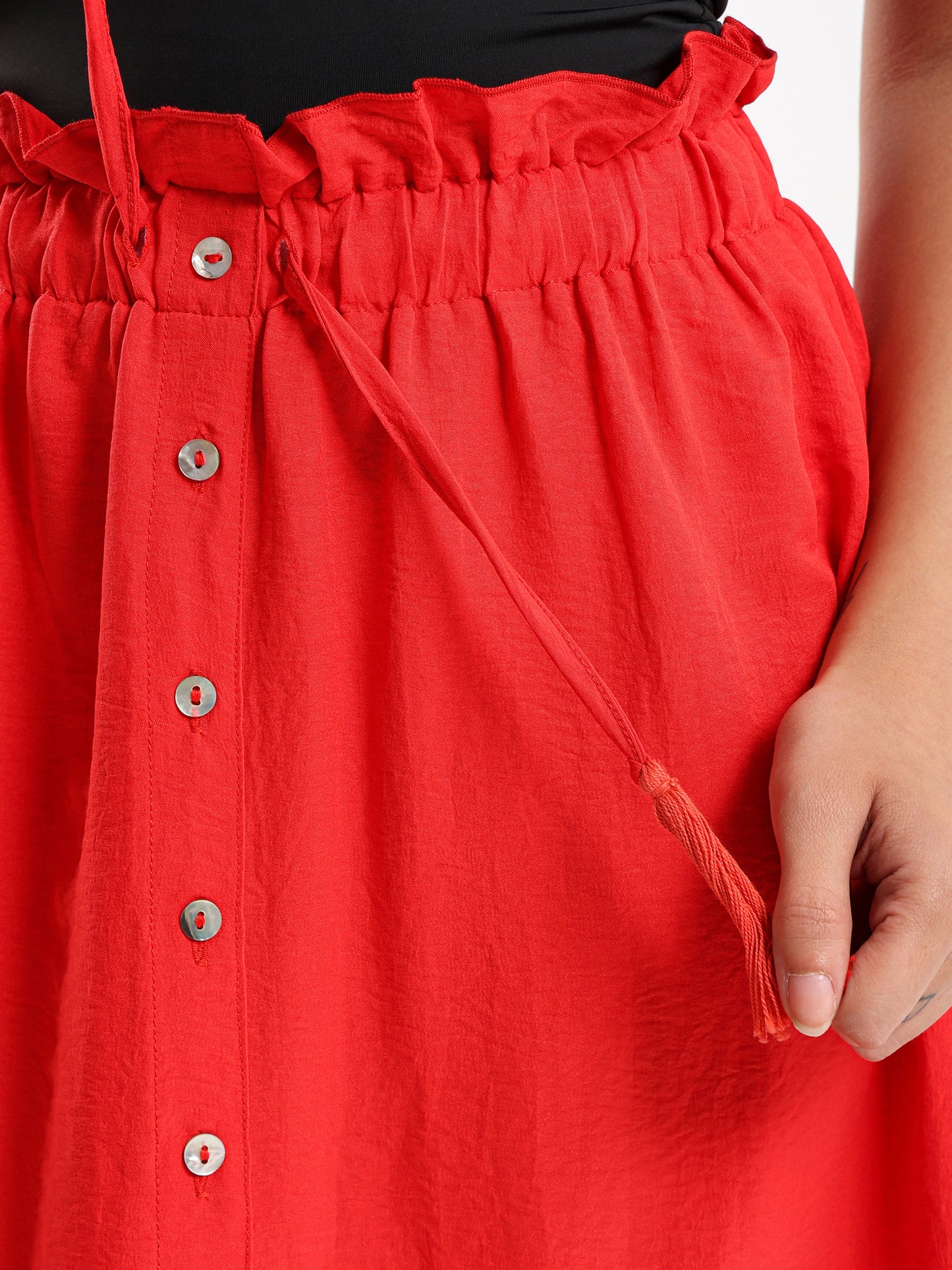 Paperbag Waist Buttoned Front Flowy Skirt