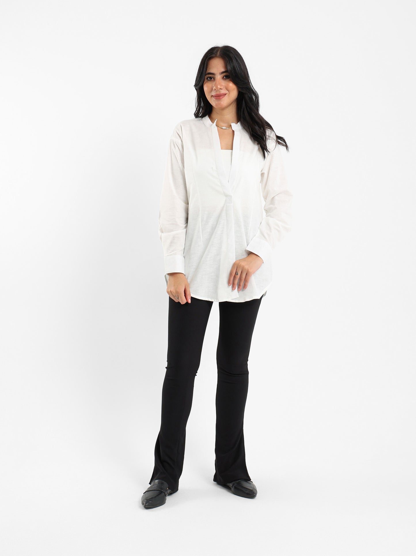 V-Neck Shirt with Front Slit