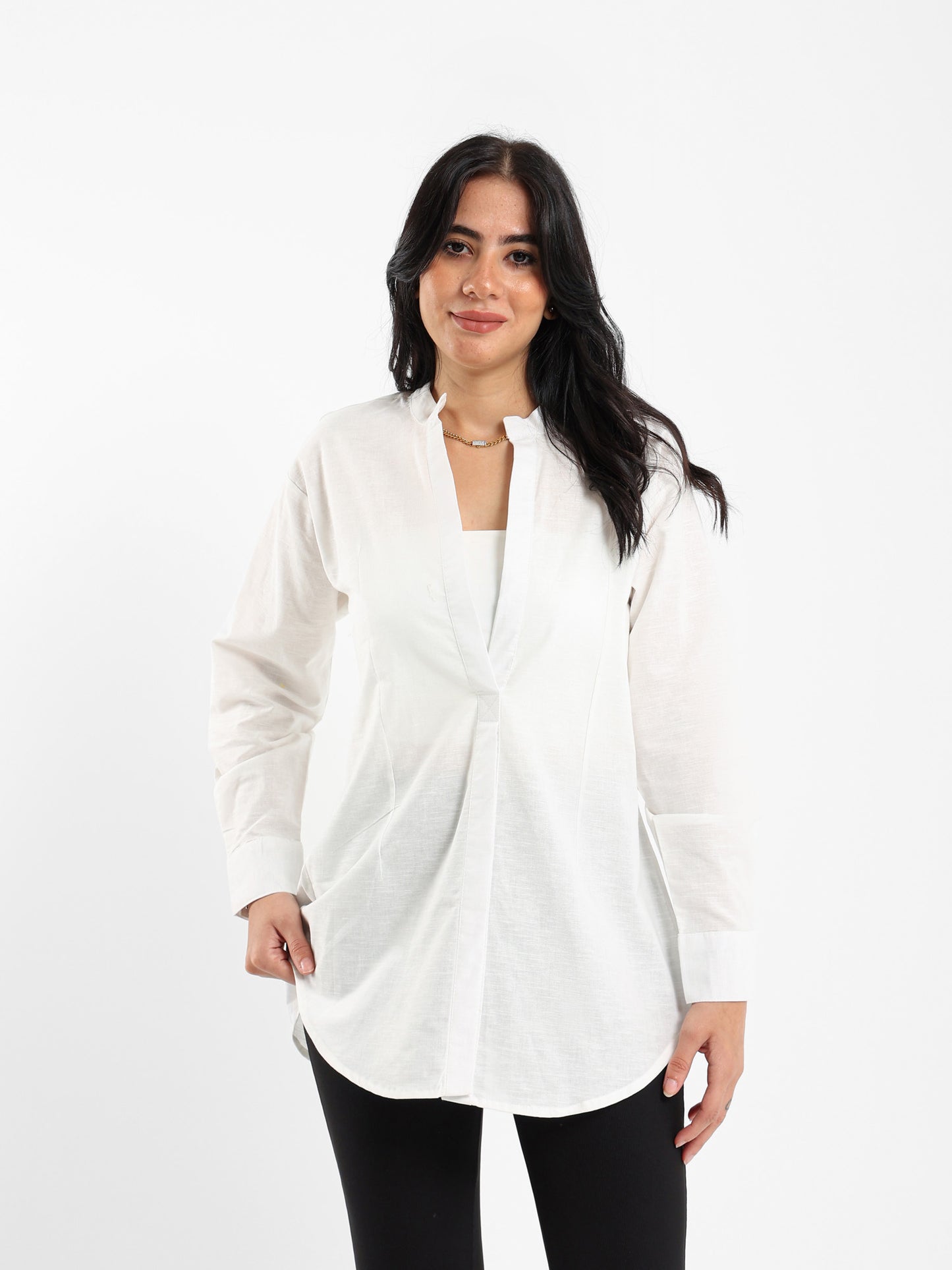 V-Neck Shirt with Front Slit