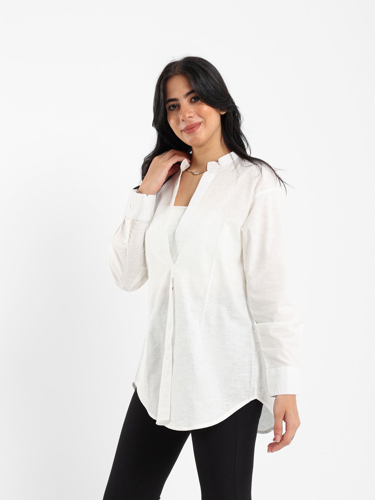 V-Neck Shirt with Front Slit