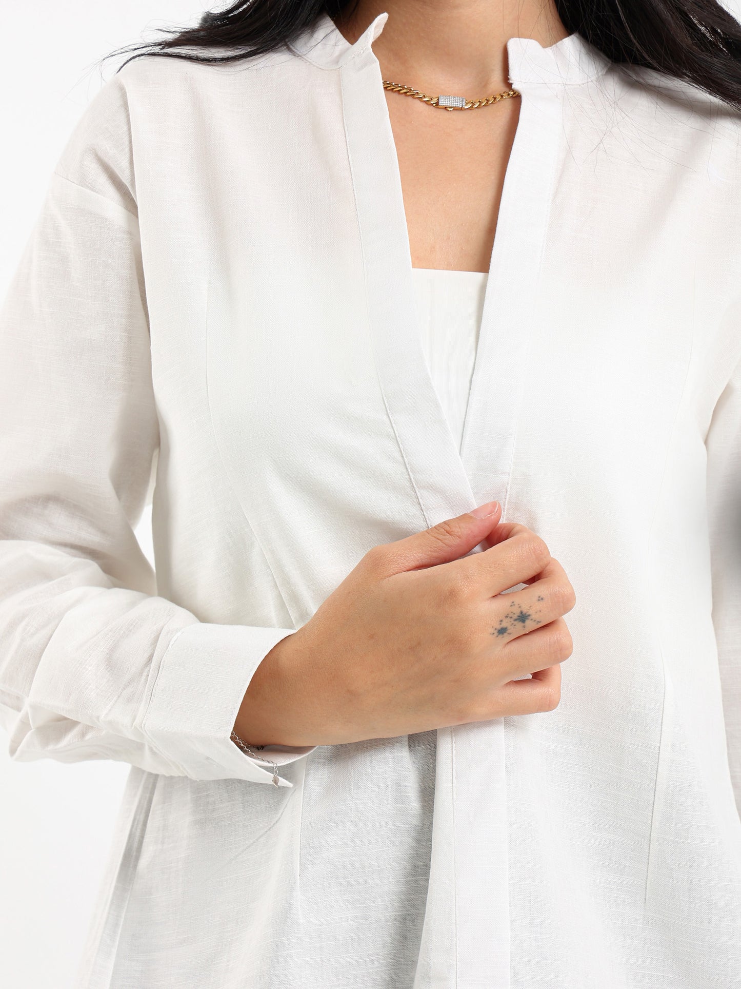 V-Neck Shirt with Front Slit