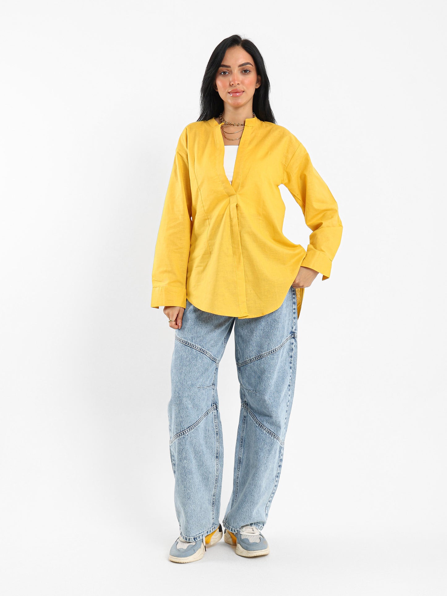 V-Neck Shirt with Front Slit