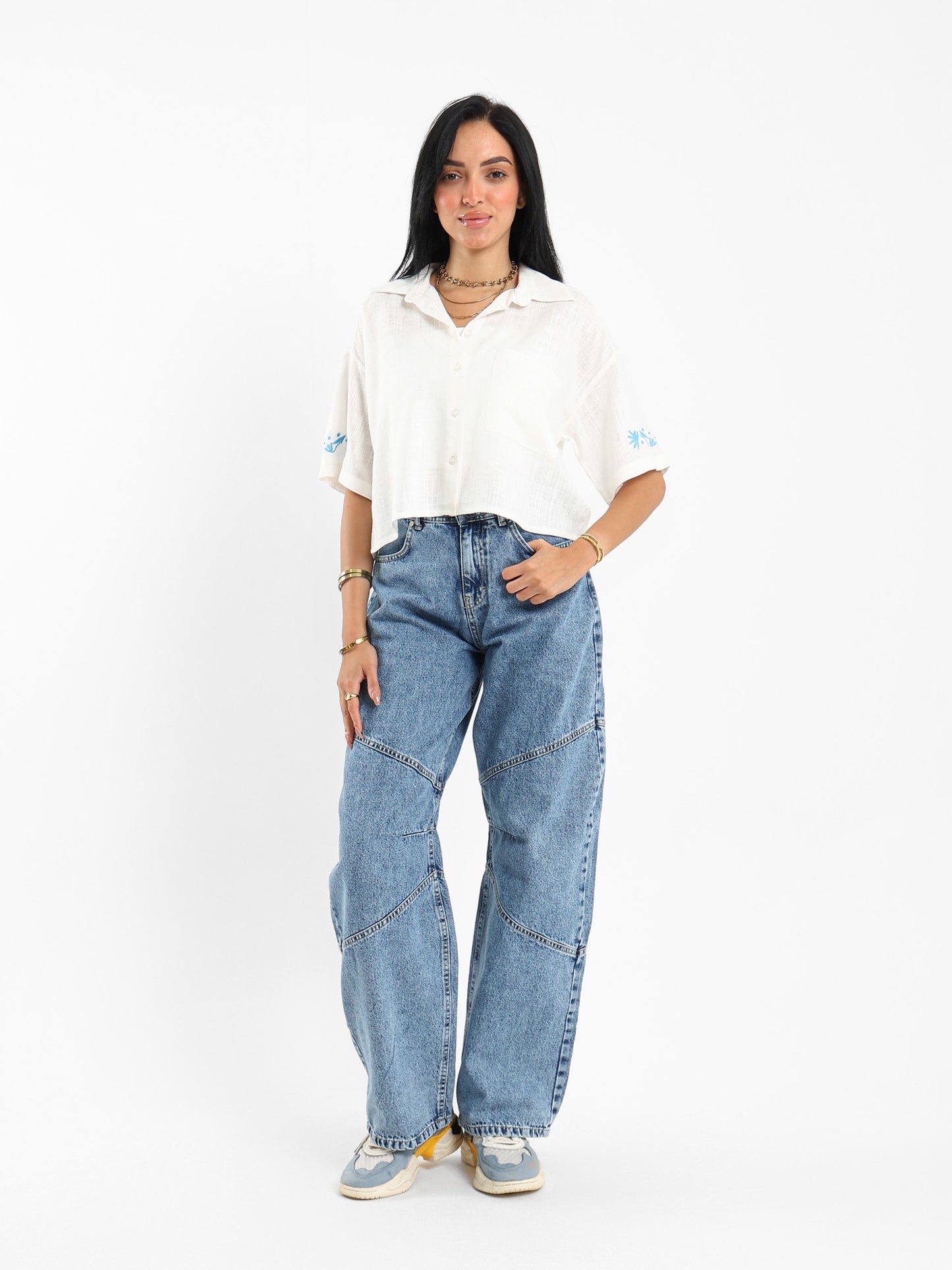 Cropped Shirt with Embroidery