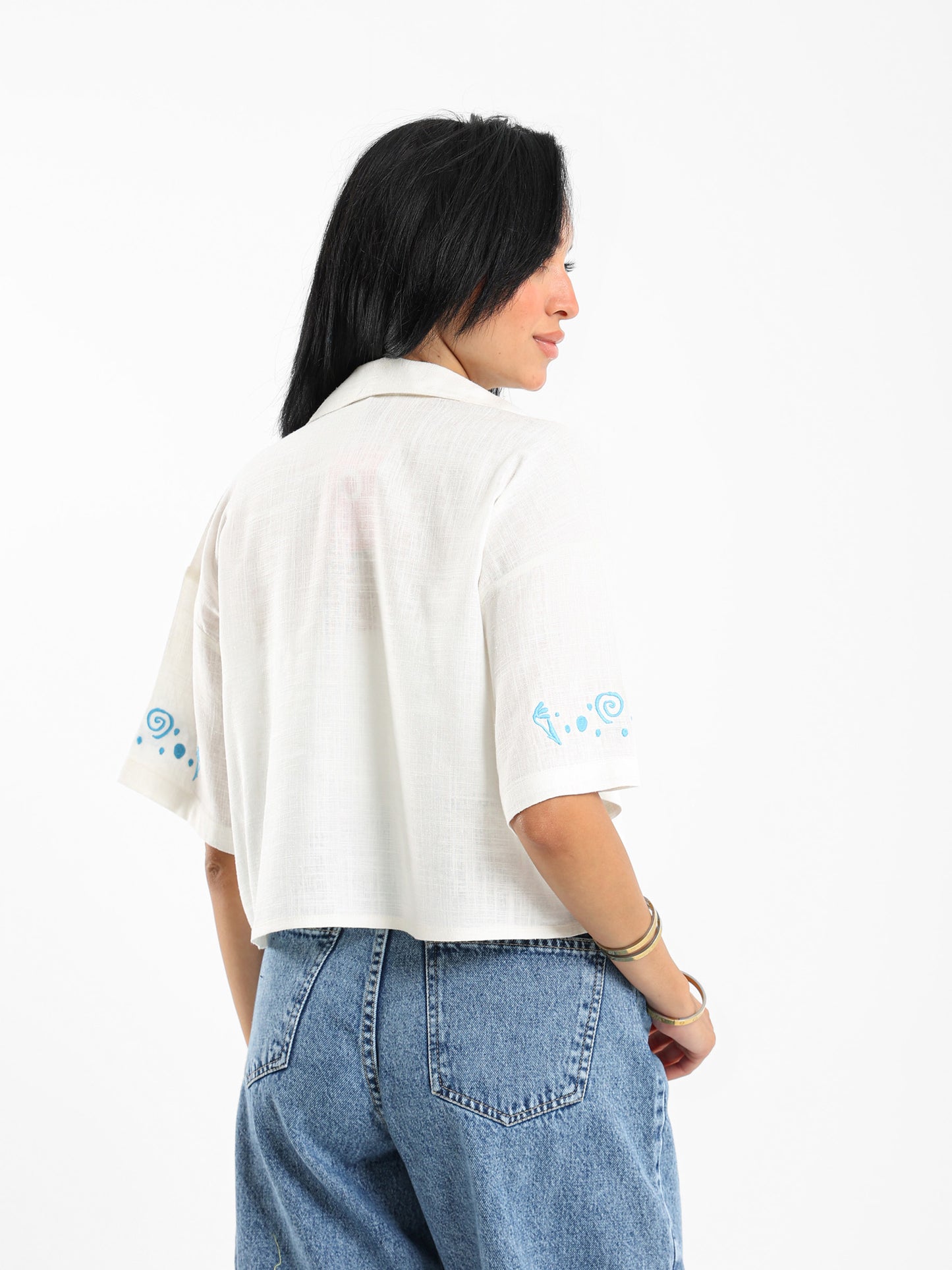 Cropped Shirt with Embroidery