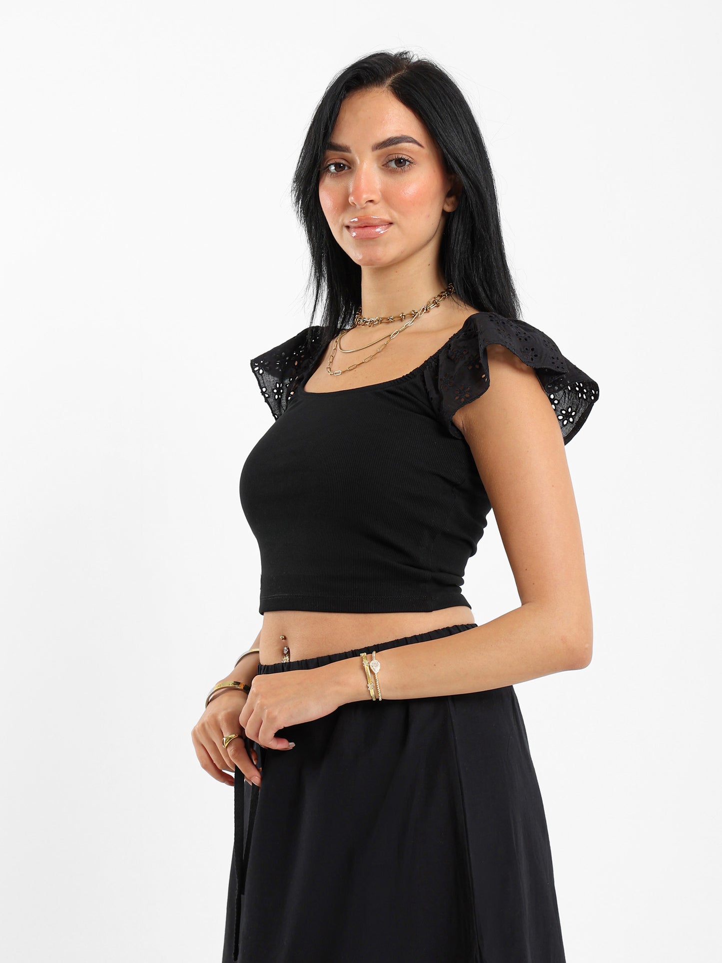 Ribbed Top with Ruffled Sleeves
