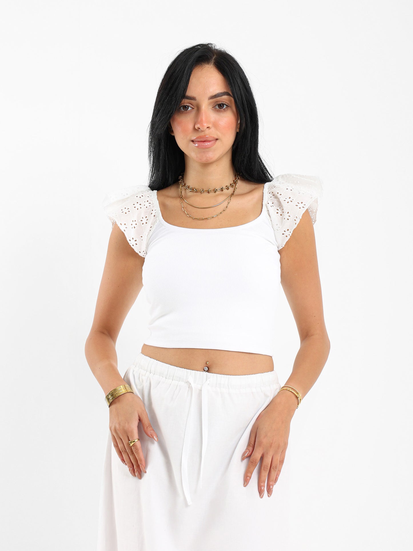 Ribbed Top with Ruffled Sleeves