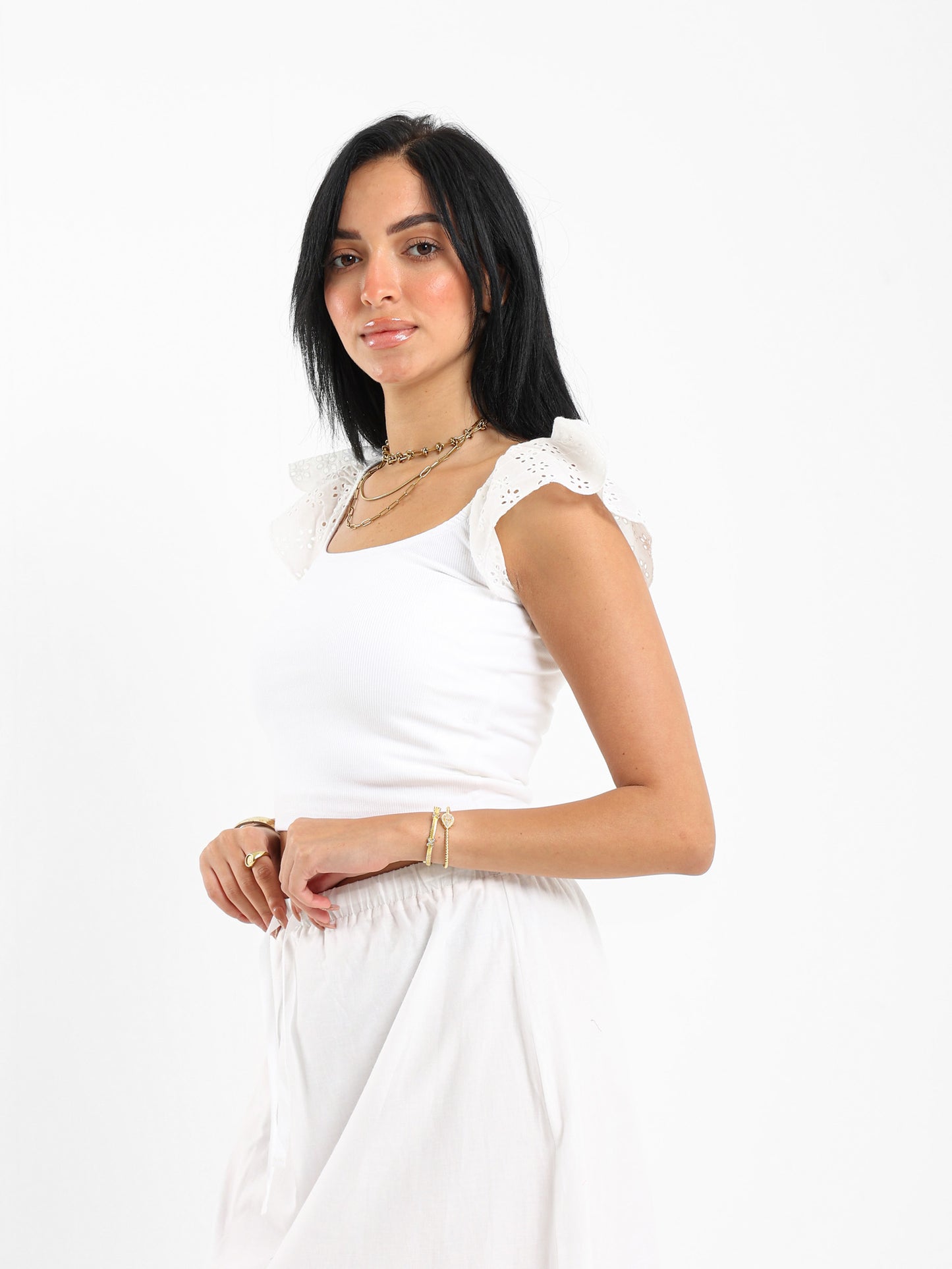 Ribbed Top with Ruffled Sleeves