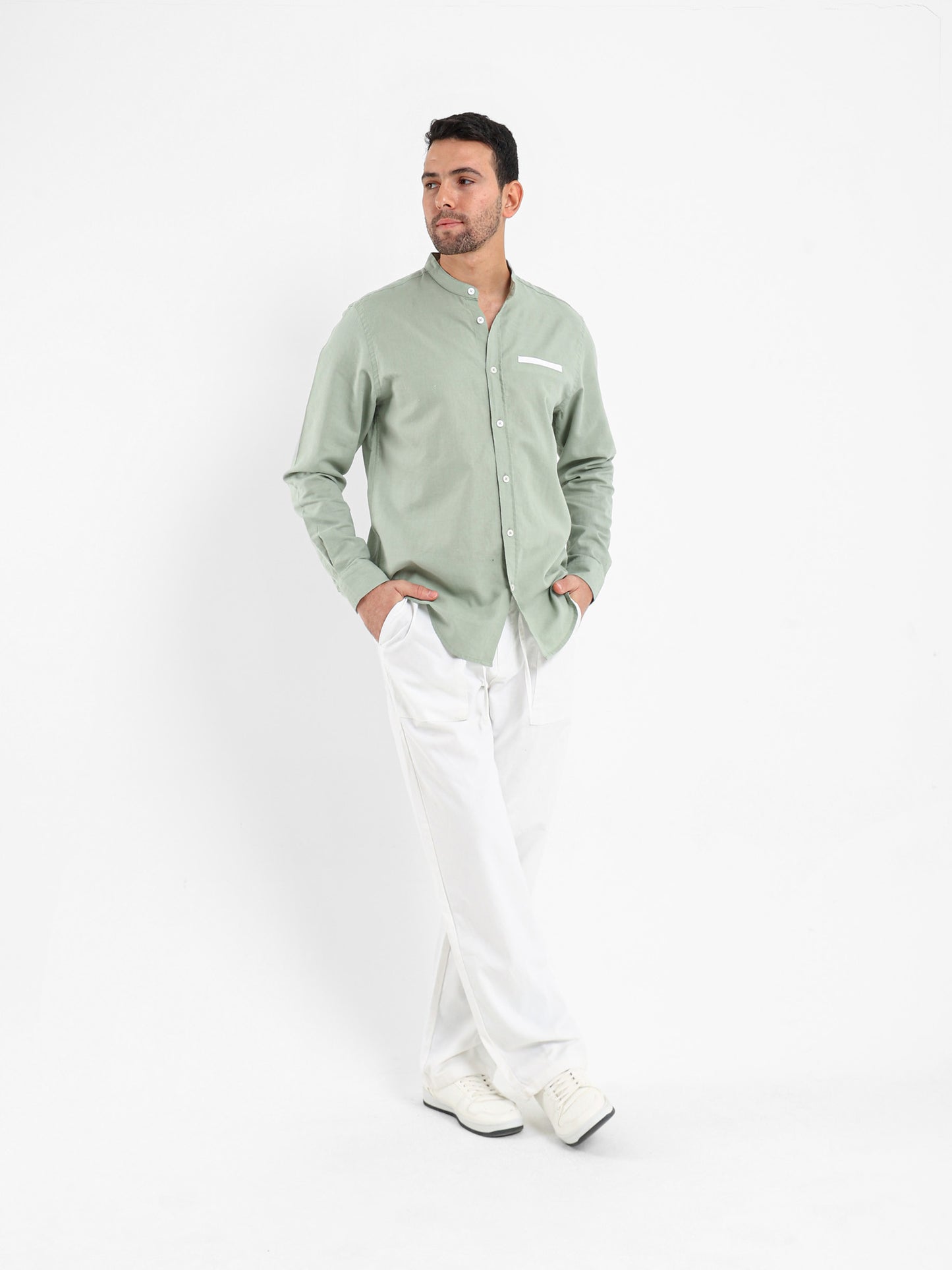 Grandad Collar Shirt with Pocket