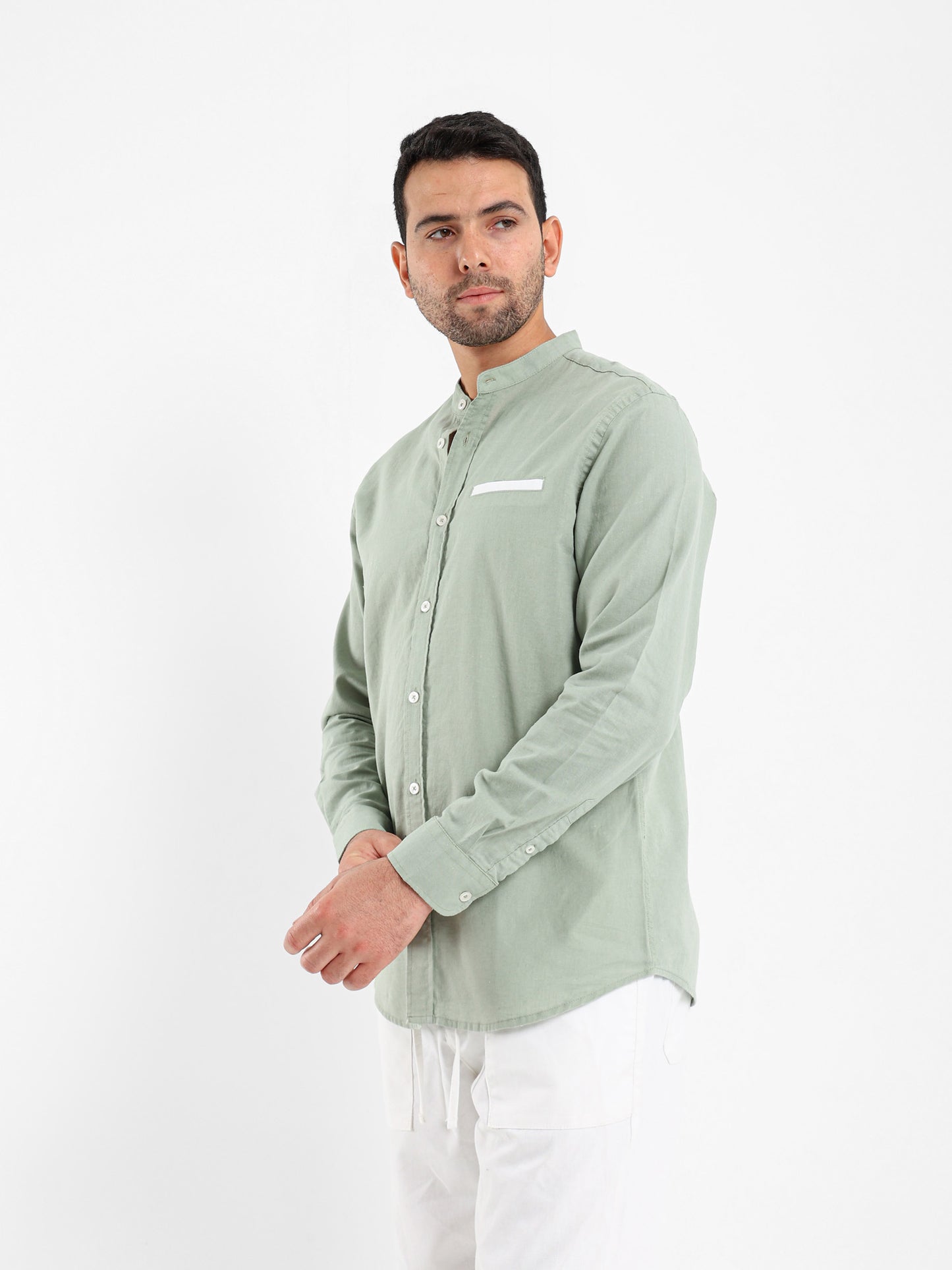 Grandad Collar Shirt with Pocket