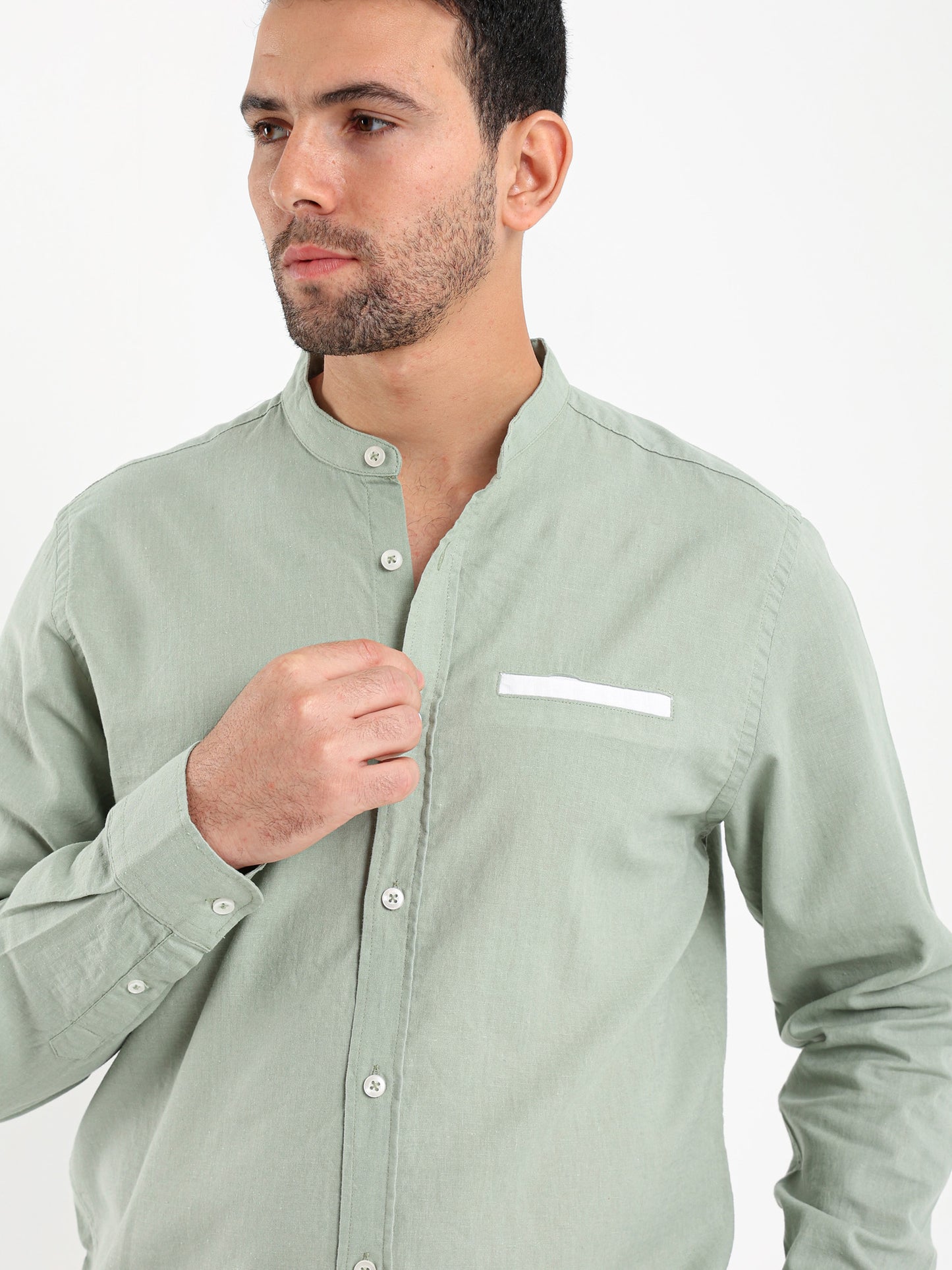 Grandad Collar Shirt with Pocket