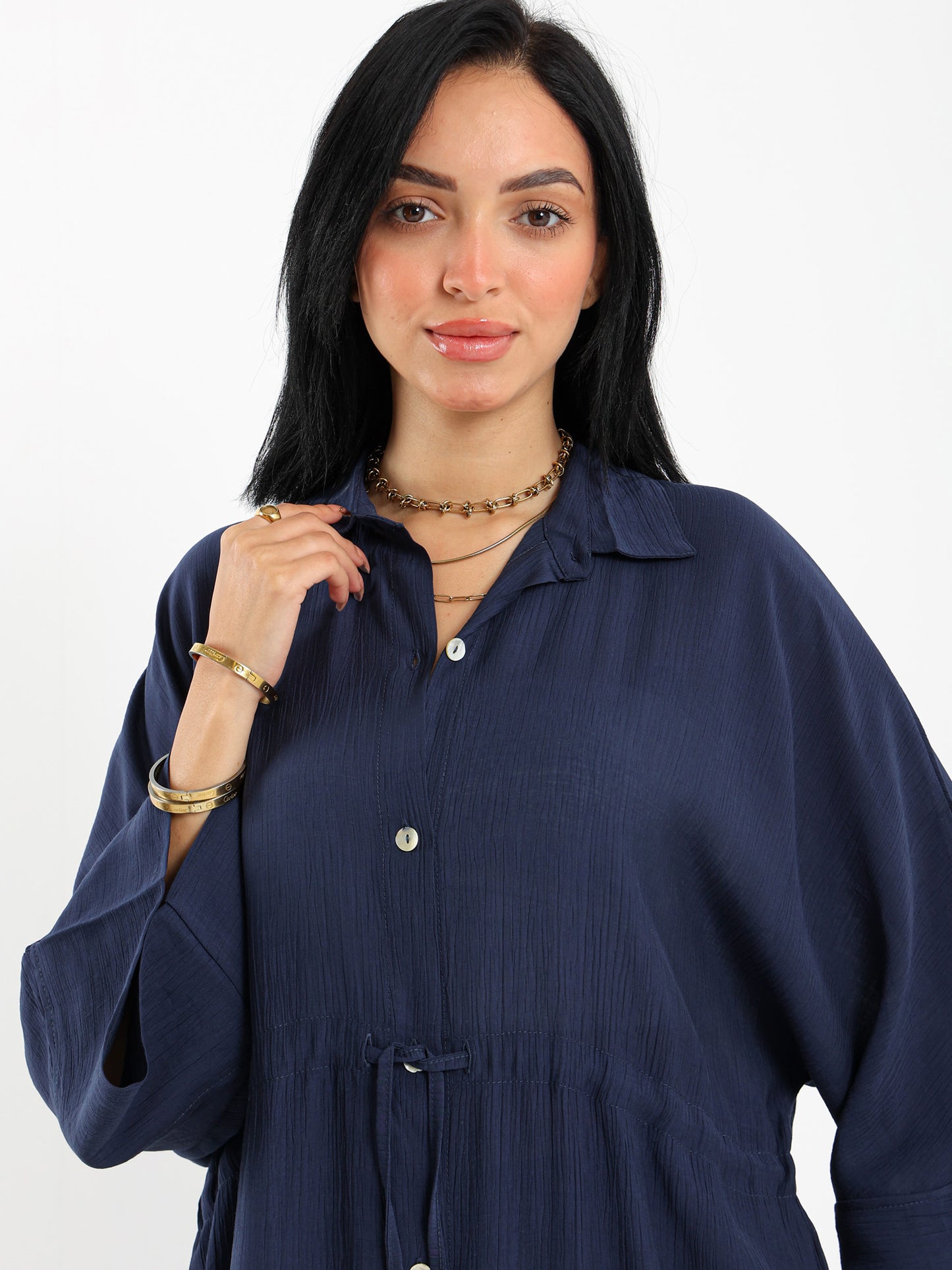 Drawstring Waist Shirt Dress