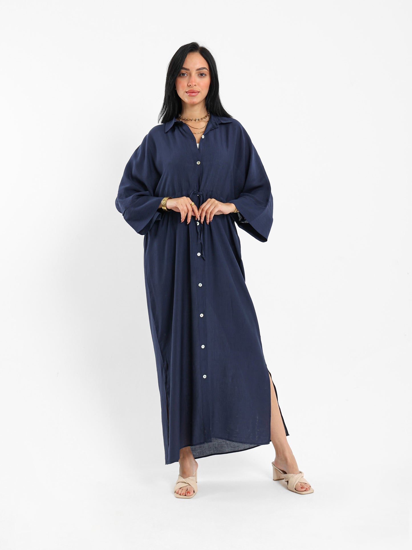 Drawstring Waist Shirt Dress