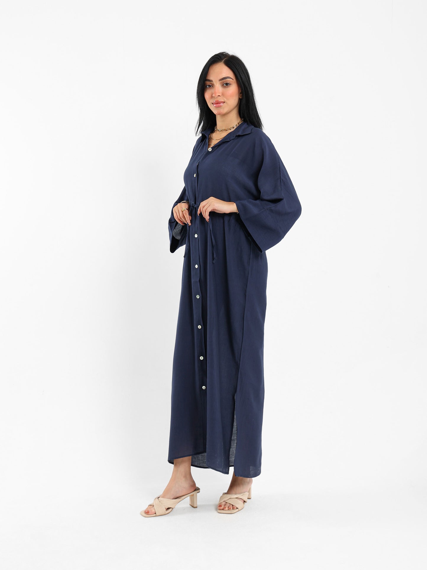 Drawstring Waist Shirt Dress
