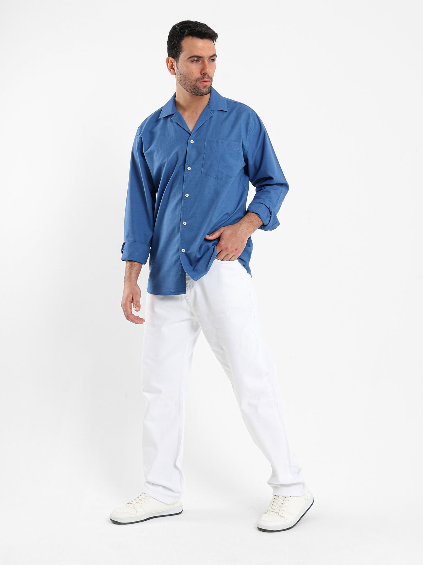 Relaxed Linen Shirt with Contrast Collar