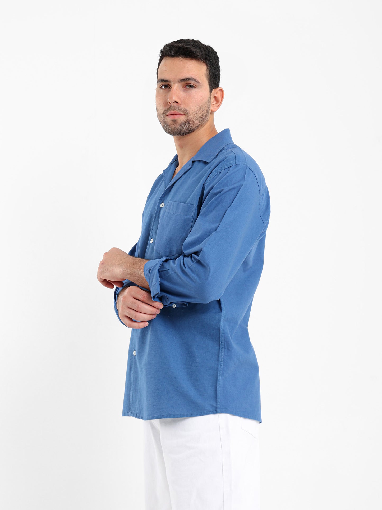 Relaxed Linen Shirt with Contrast Collar