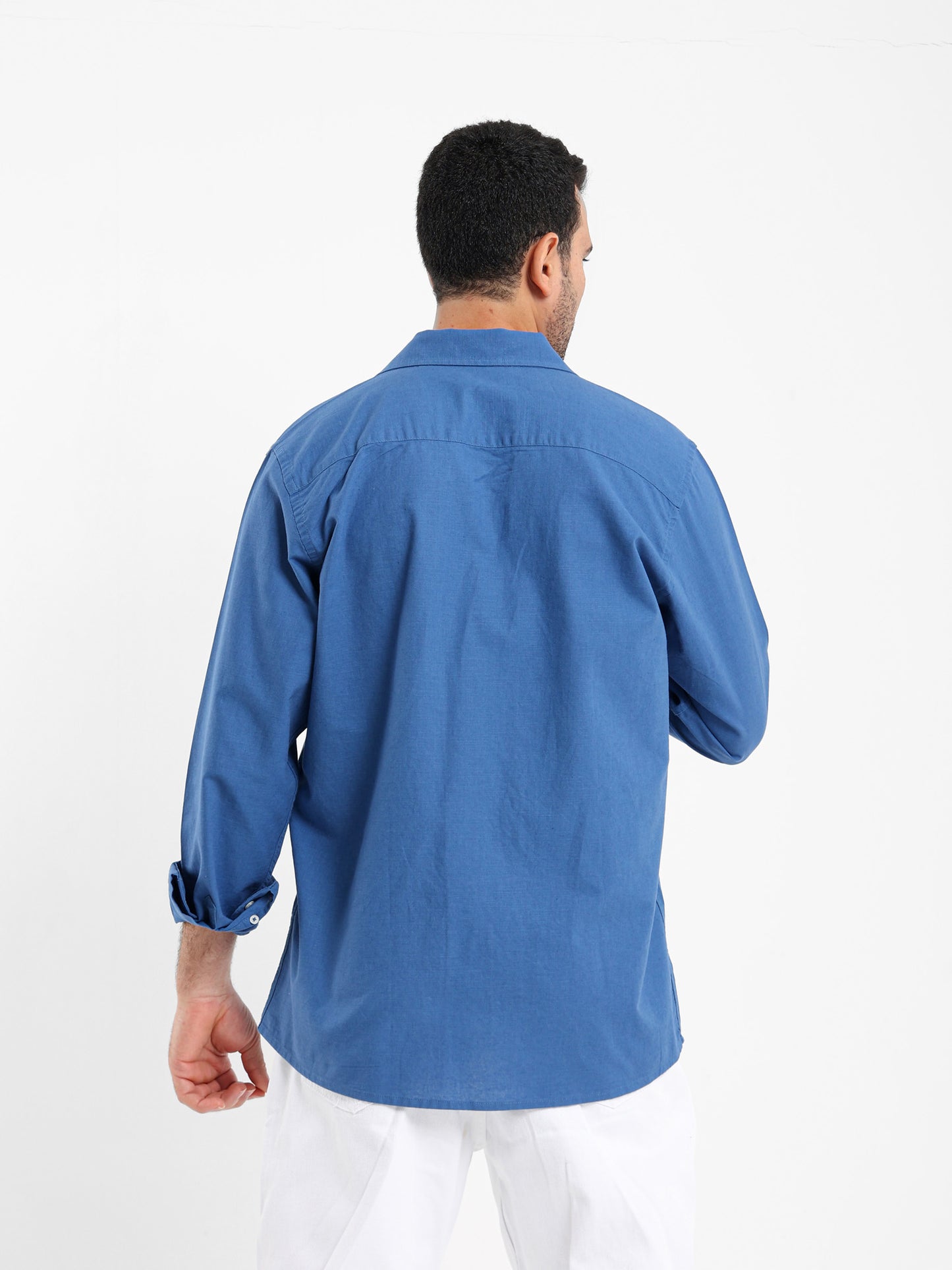 Relaxed Linen Shirt with Contrast Collar