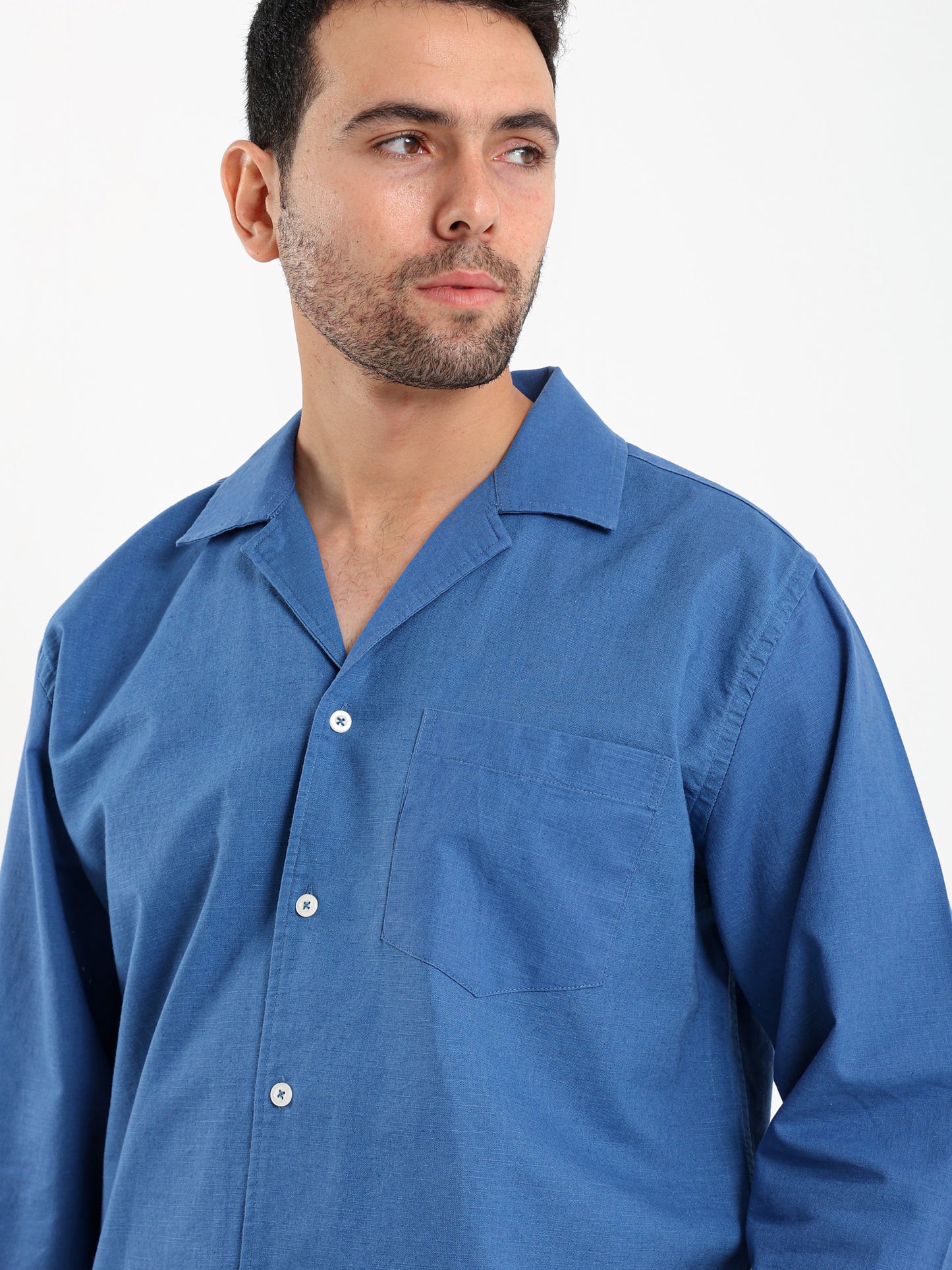 Relaxed Linen Shirt with Contrast Collar
