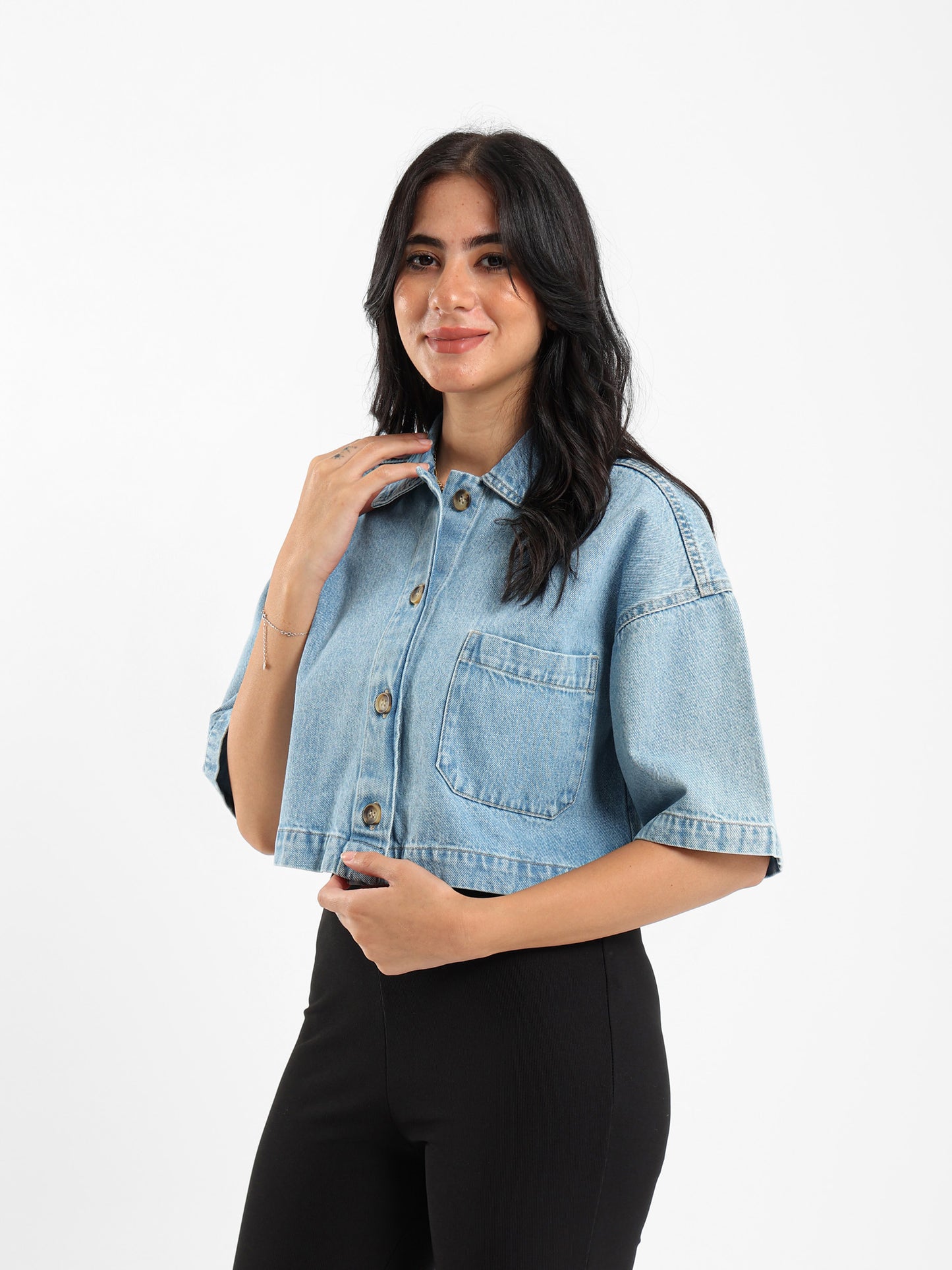 Oversized Cropped Denim Shirt