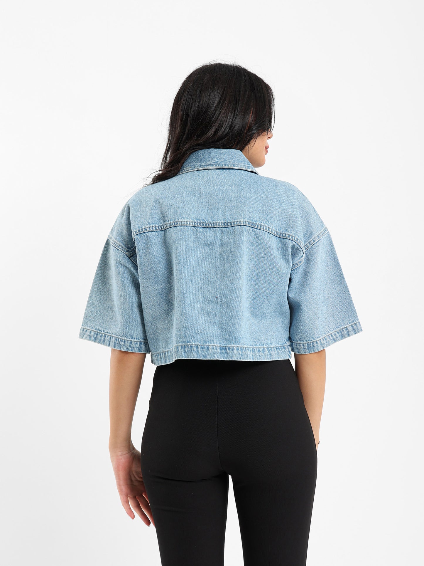 Oversized Cropped Denim Shirt