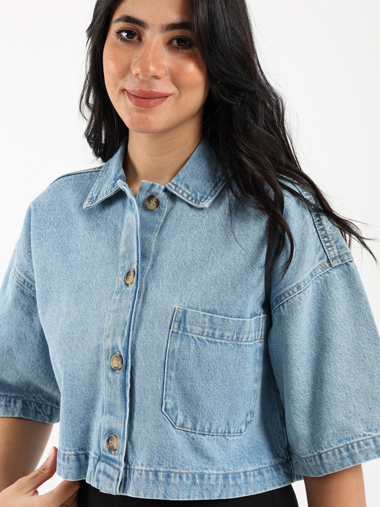 Oversized Cropped Denim Shirt