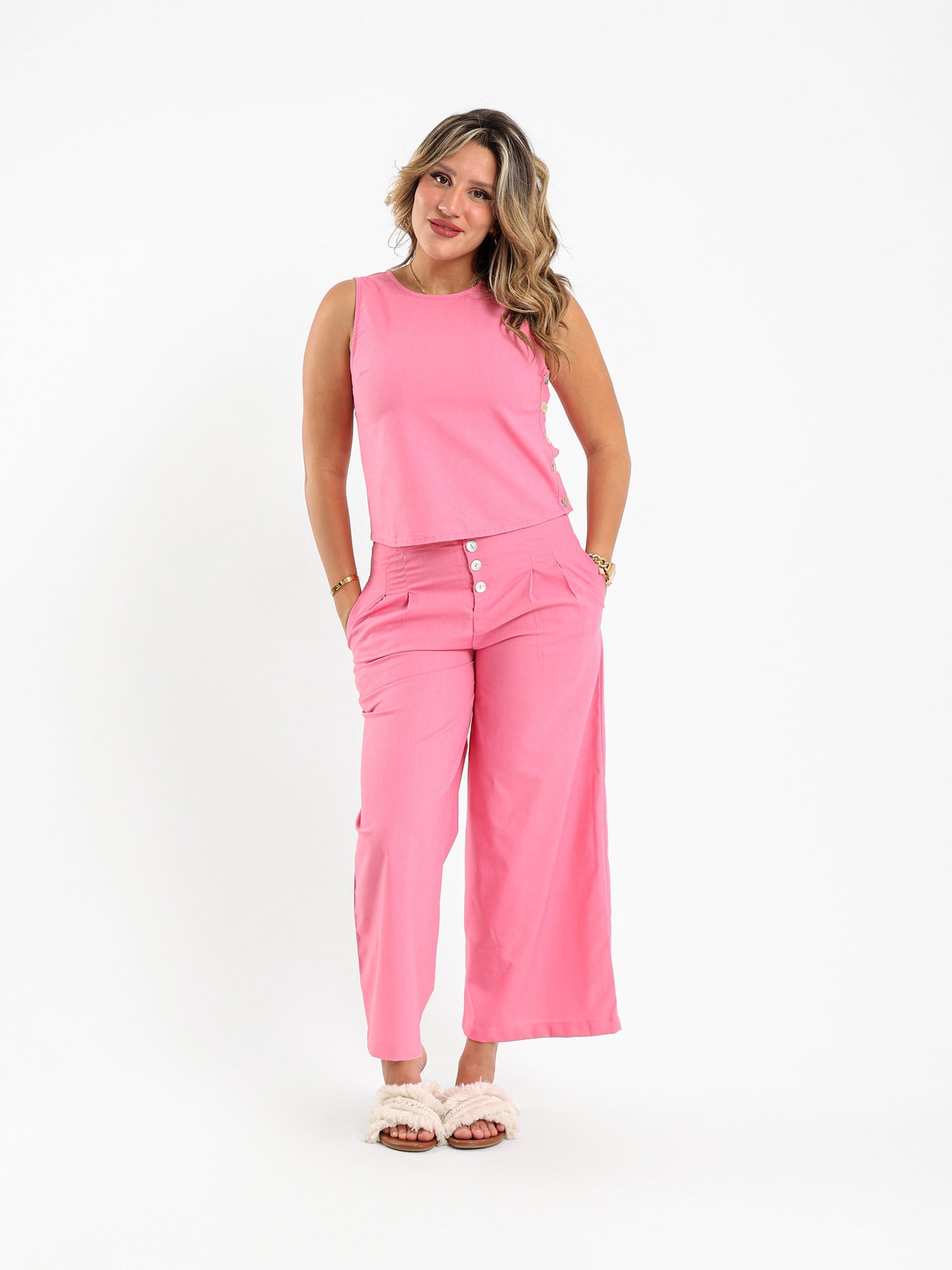Sleeveless Top with Side Buttons