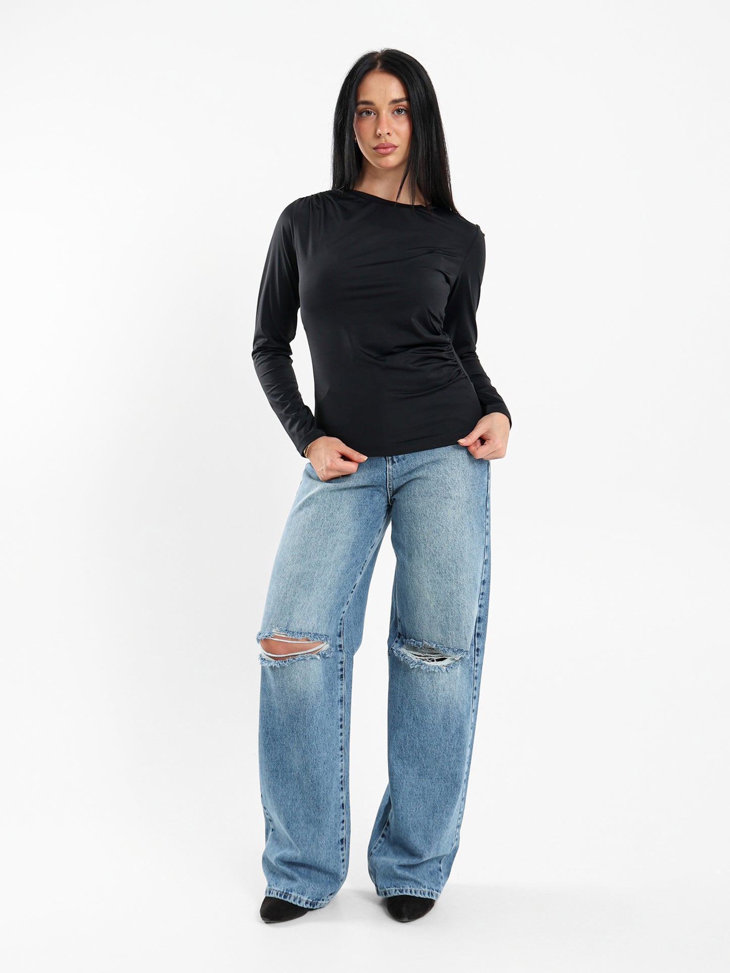 Draped Long-Sleeve Top