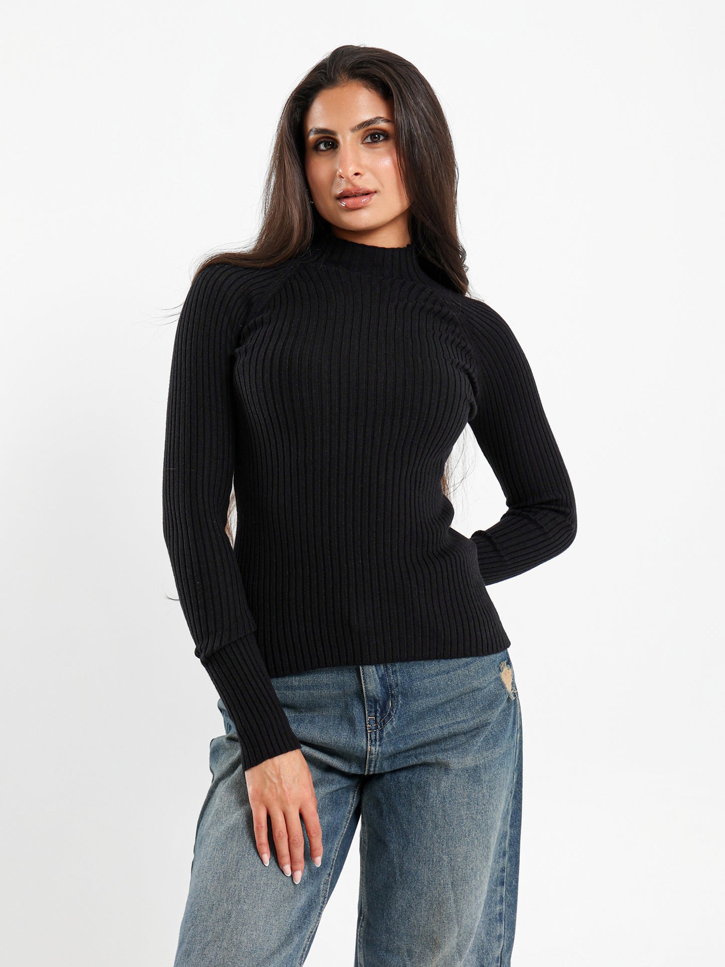 Mock Neck Slim Pullover