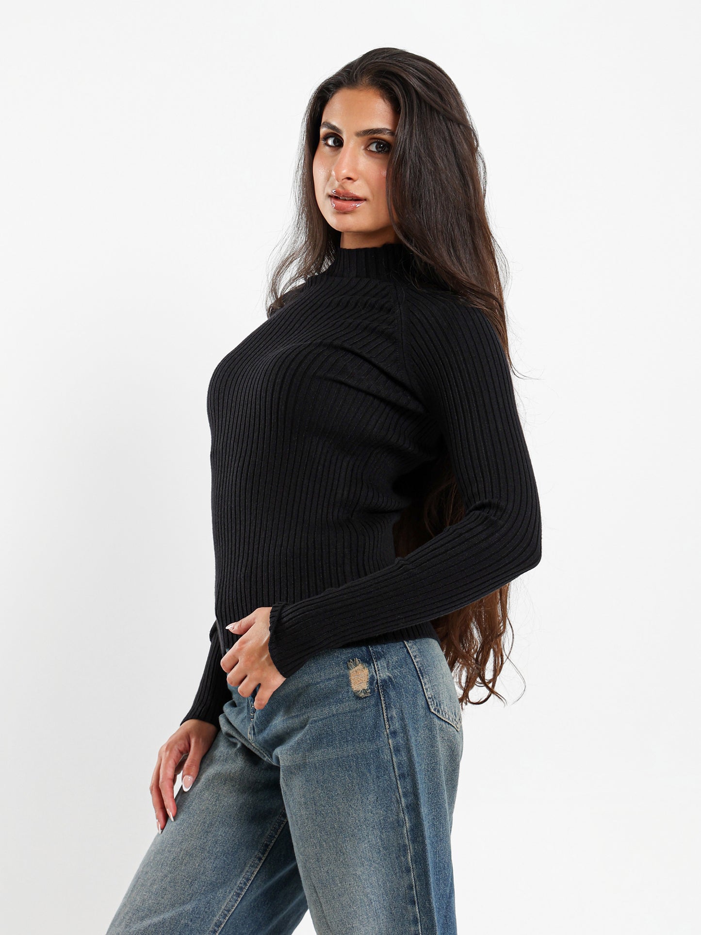 Mock Neck Slim Pullover
