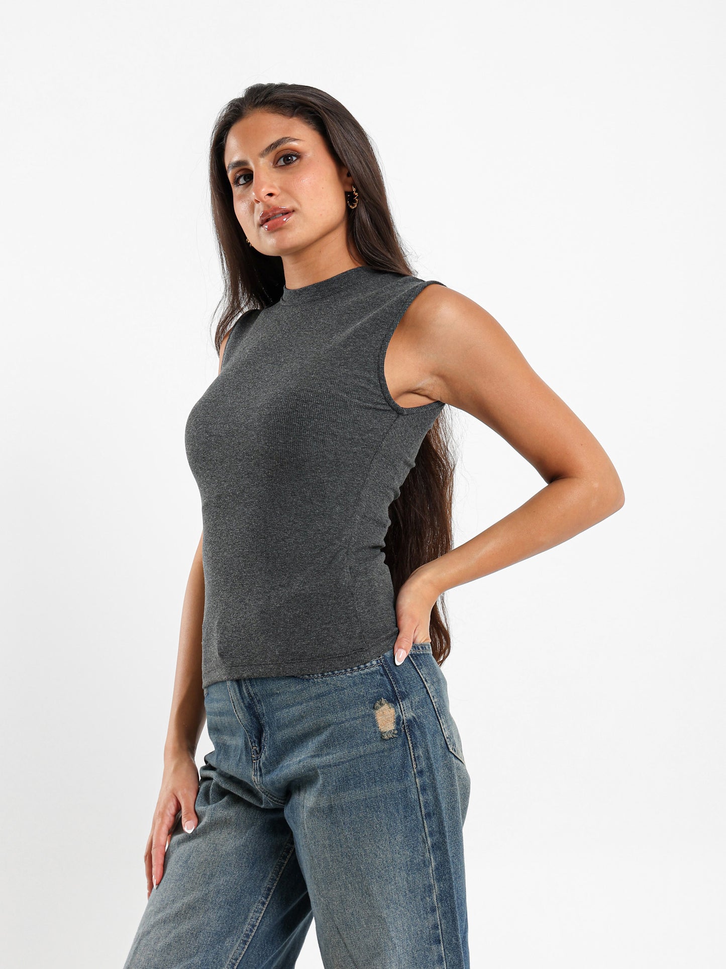 Mock Neck Sleeveless Top