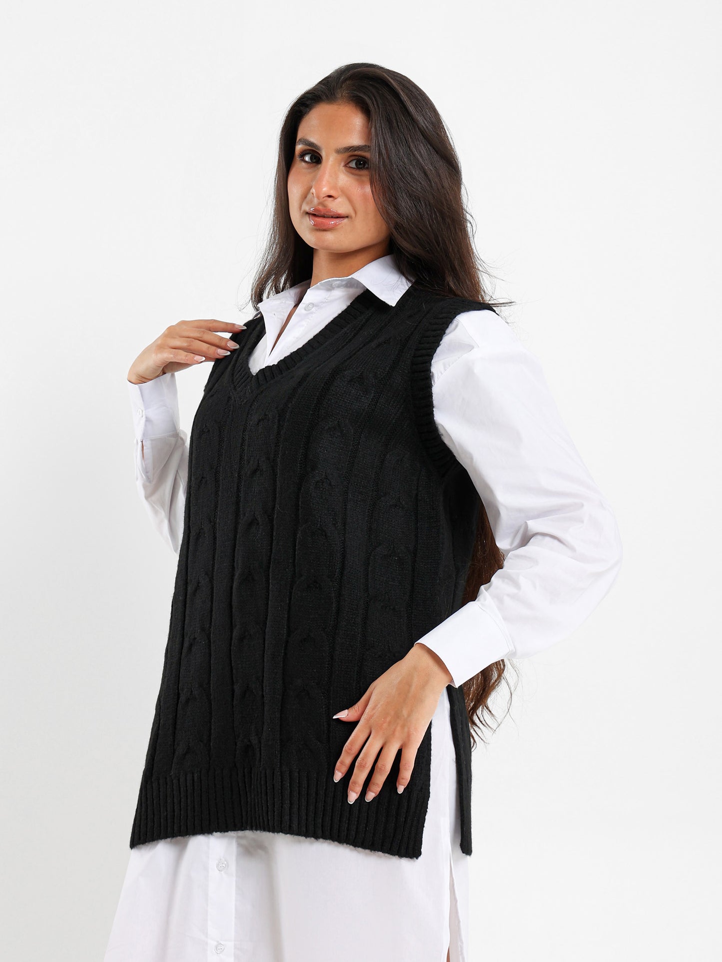 Oversized Cable Knit Vest