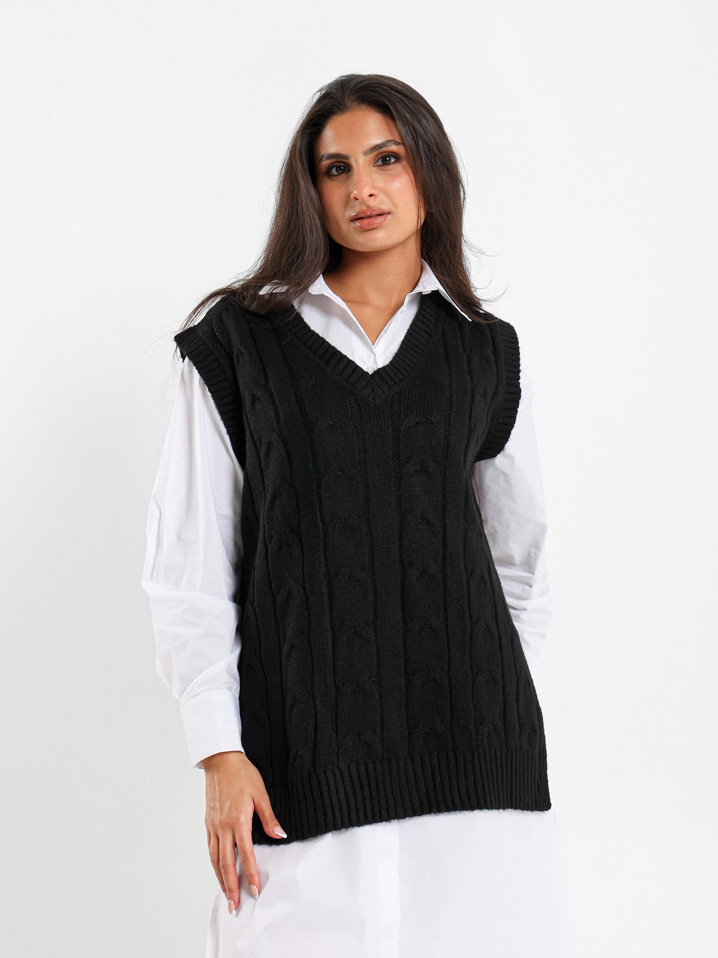 Oversized Cable Knit Vest
