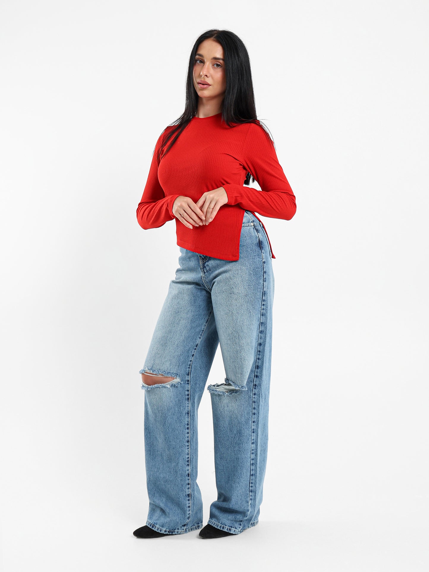 Long-Sleeve Side-Slit Top