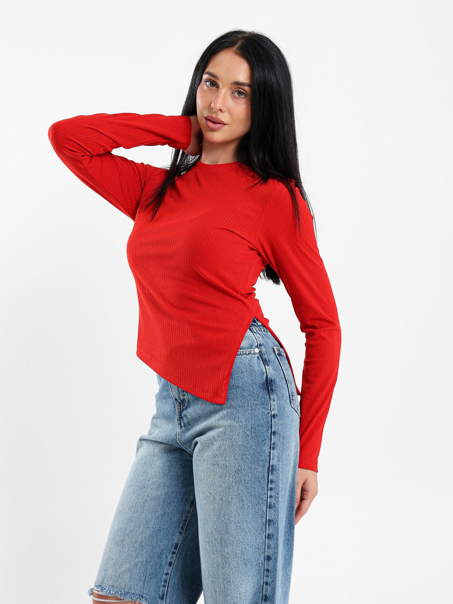 Long-Sleeve Side-Slit Top