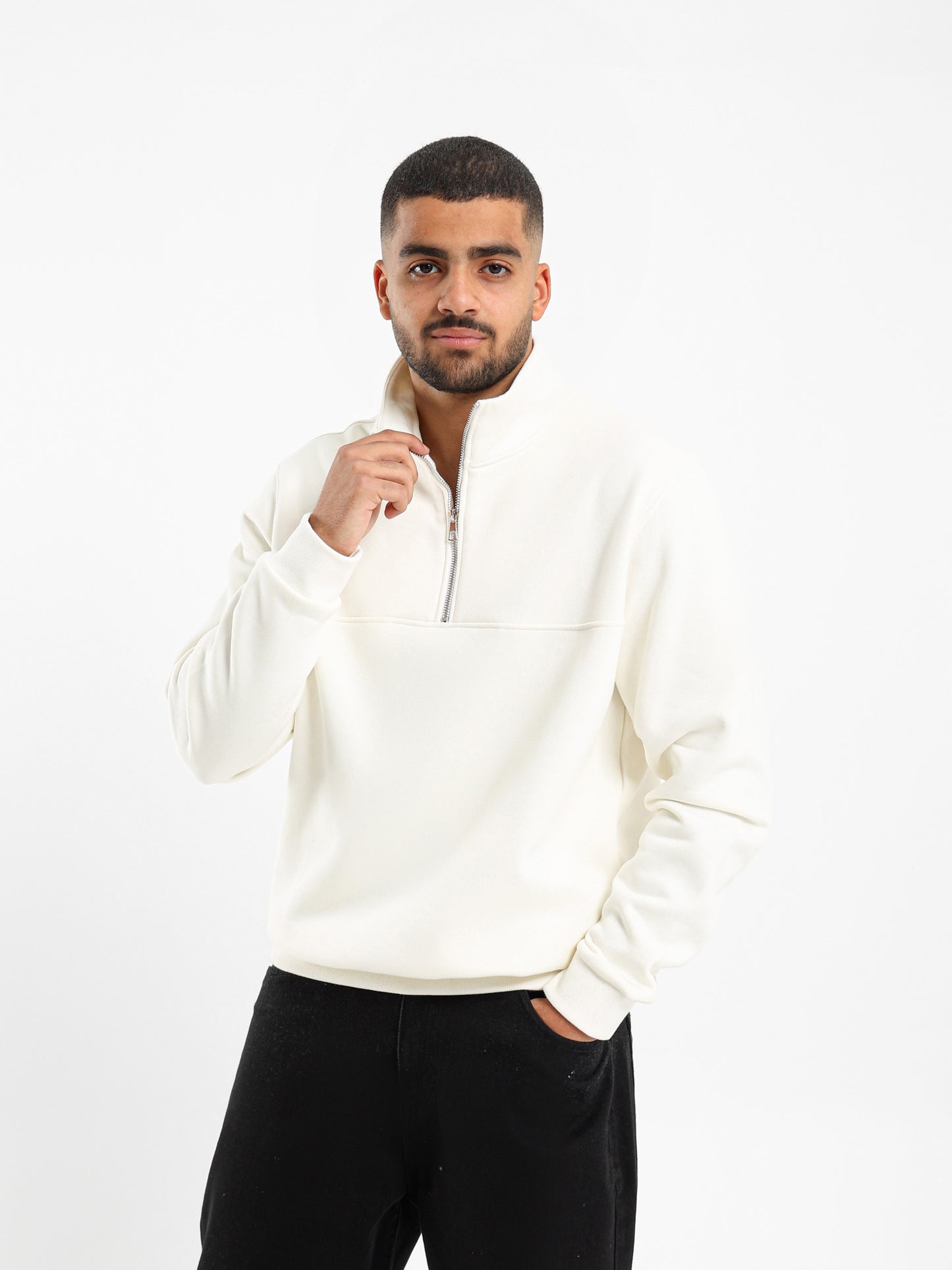 Zip-Up Closure High Neck Sweatshirt