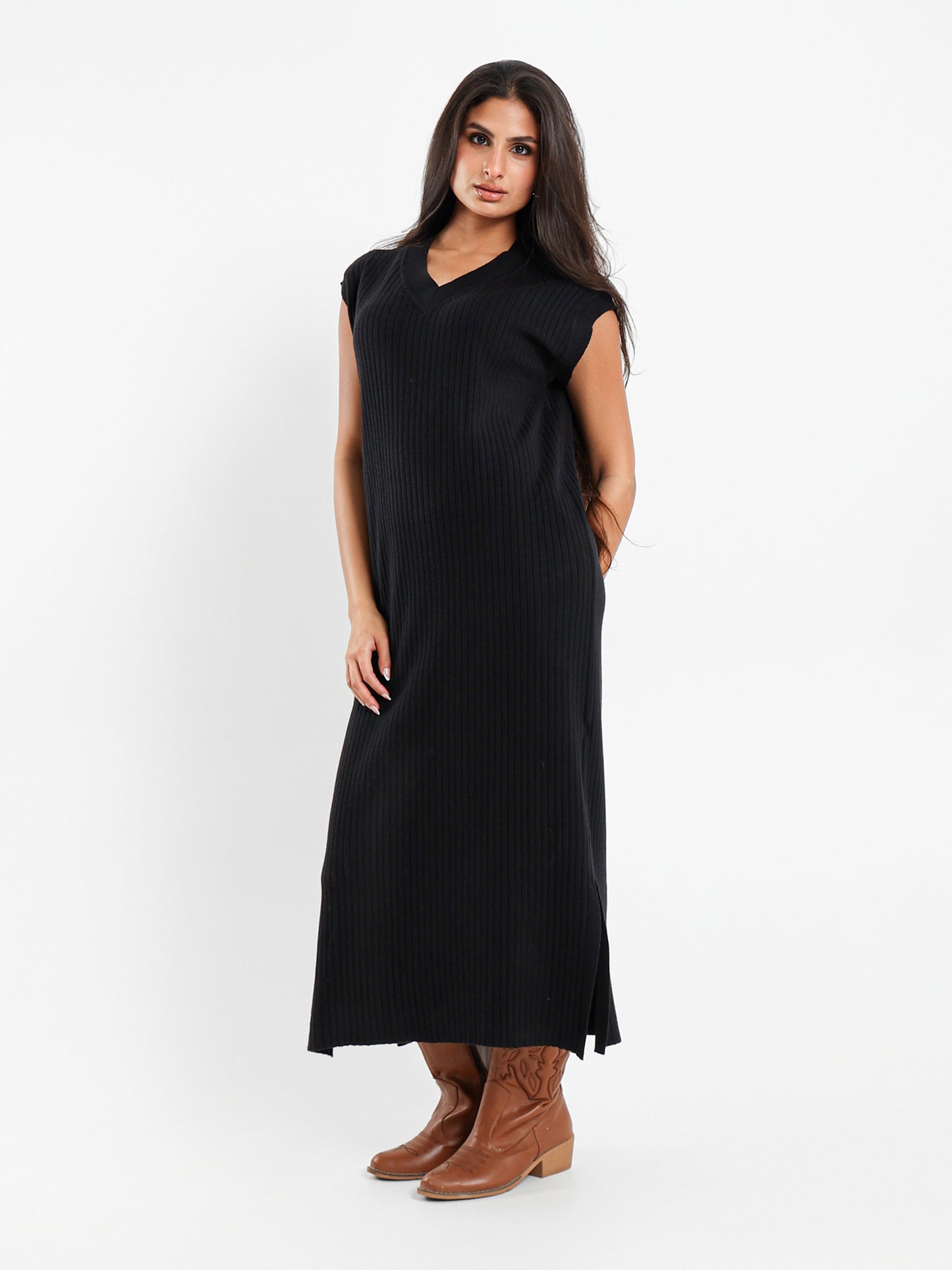 Cap Sleeves Ribbed Dress