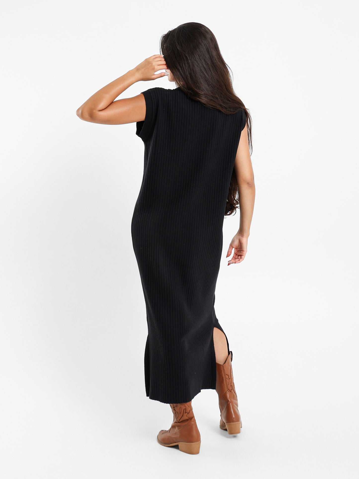 Cap Sleeves Ribbed Dress
