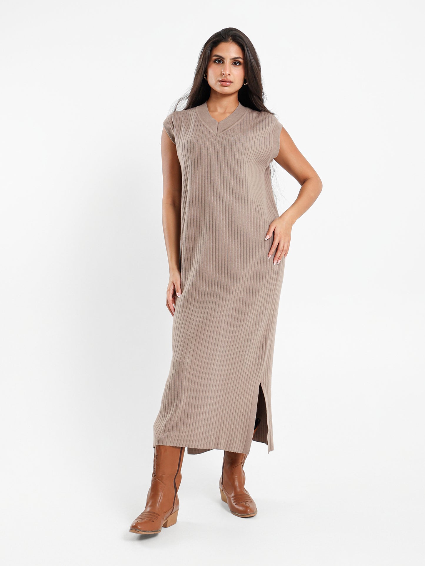 Cap Sleeves Ribbed Dress