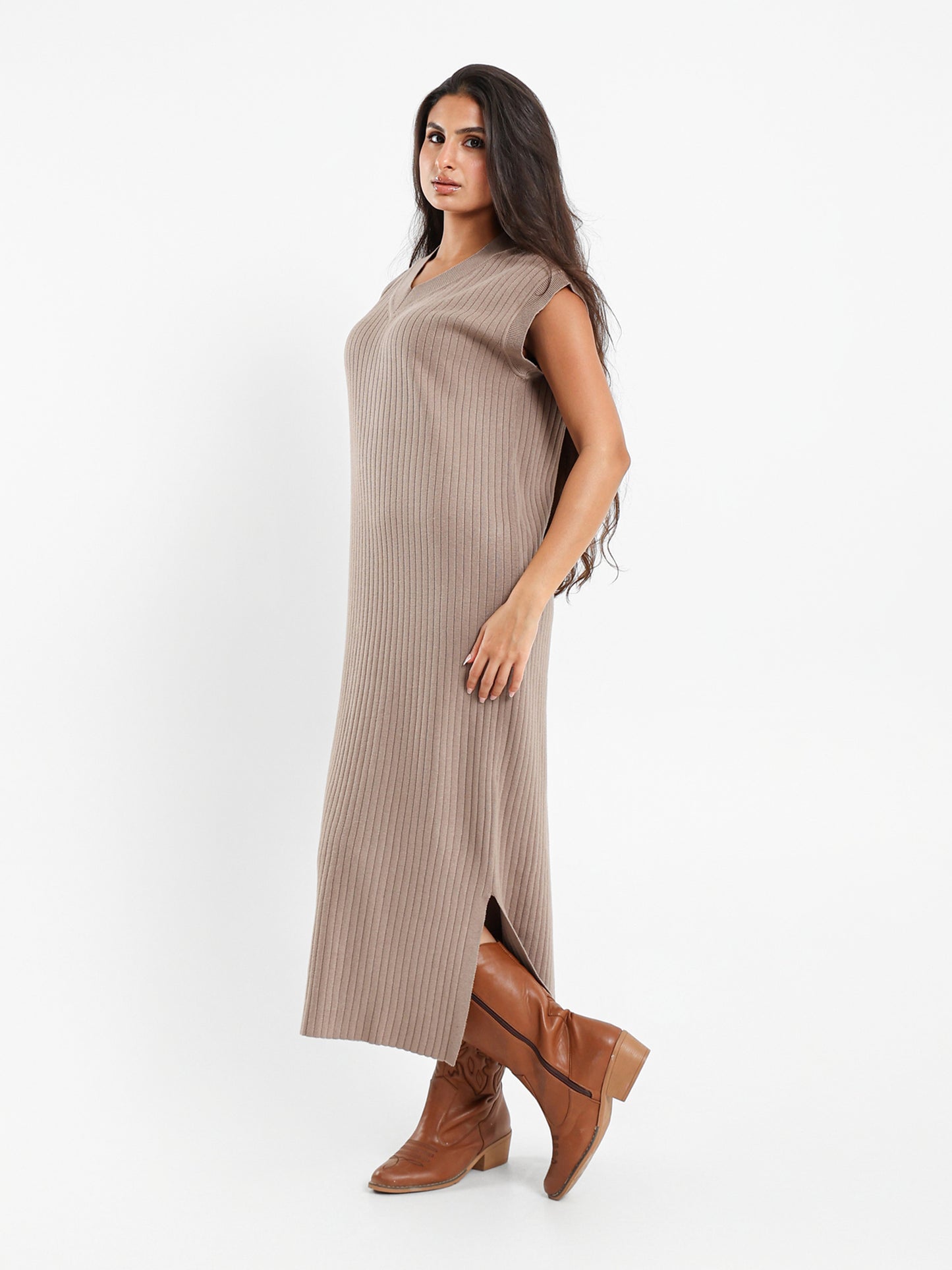 Cap Sleeves Ribbed Dress
