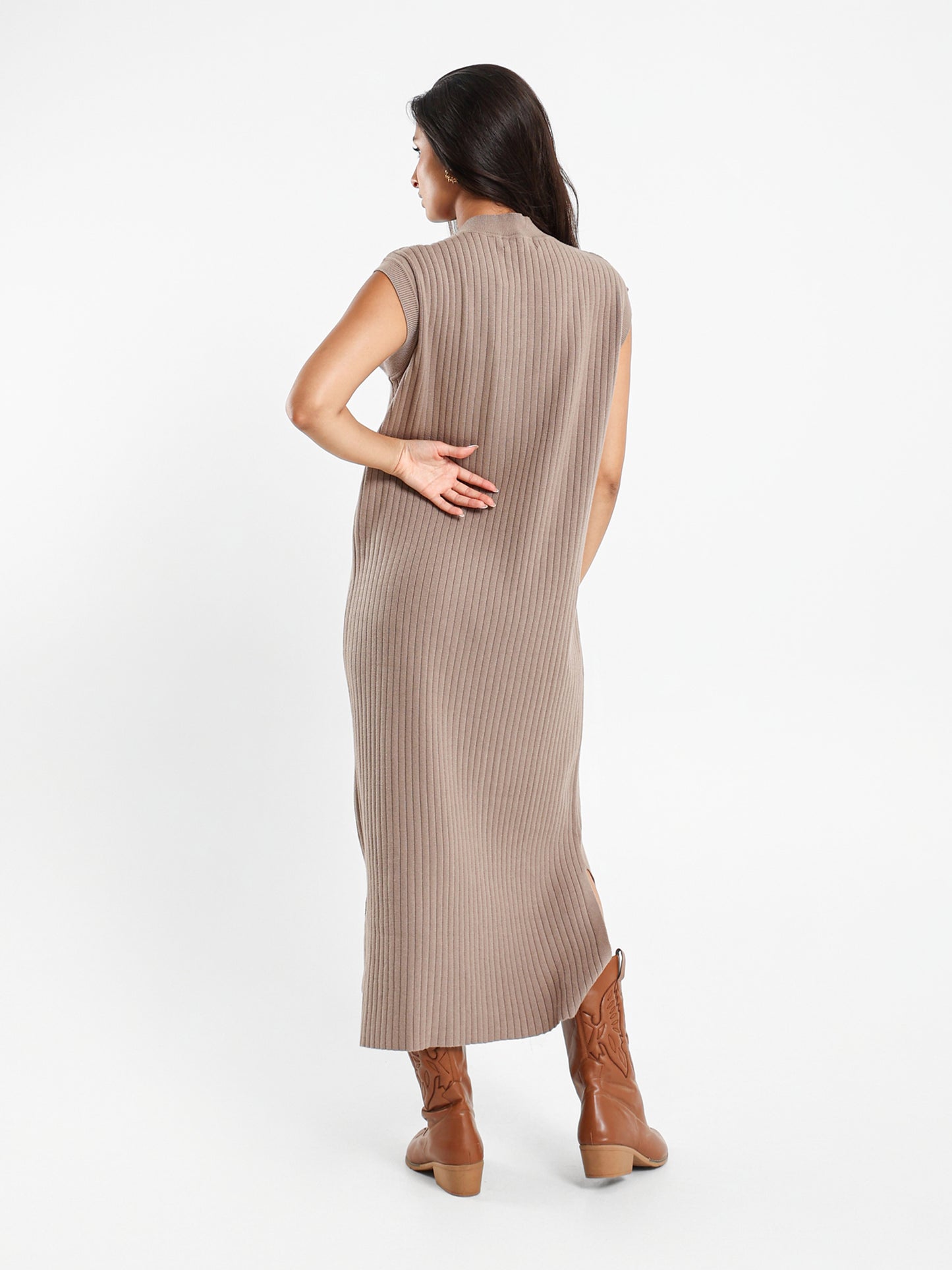 Cap Sleeves Ribbed Dress
