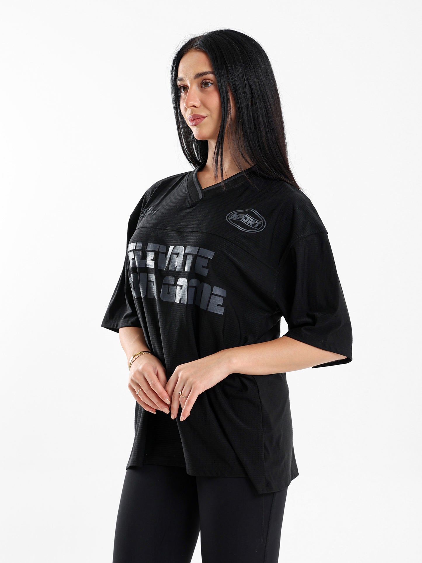 Sporty V-Neck T-Shirt with Print