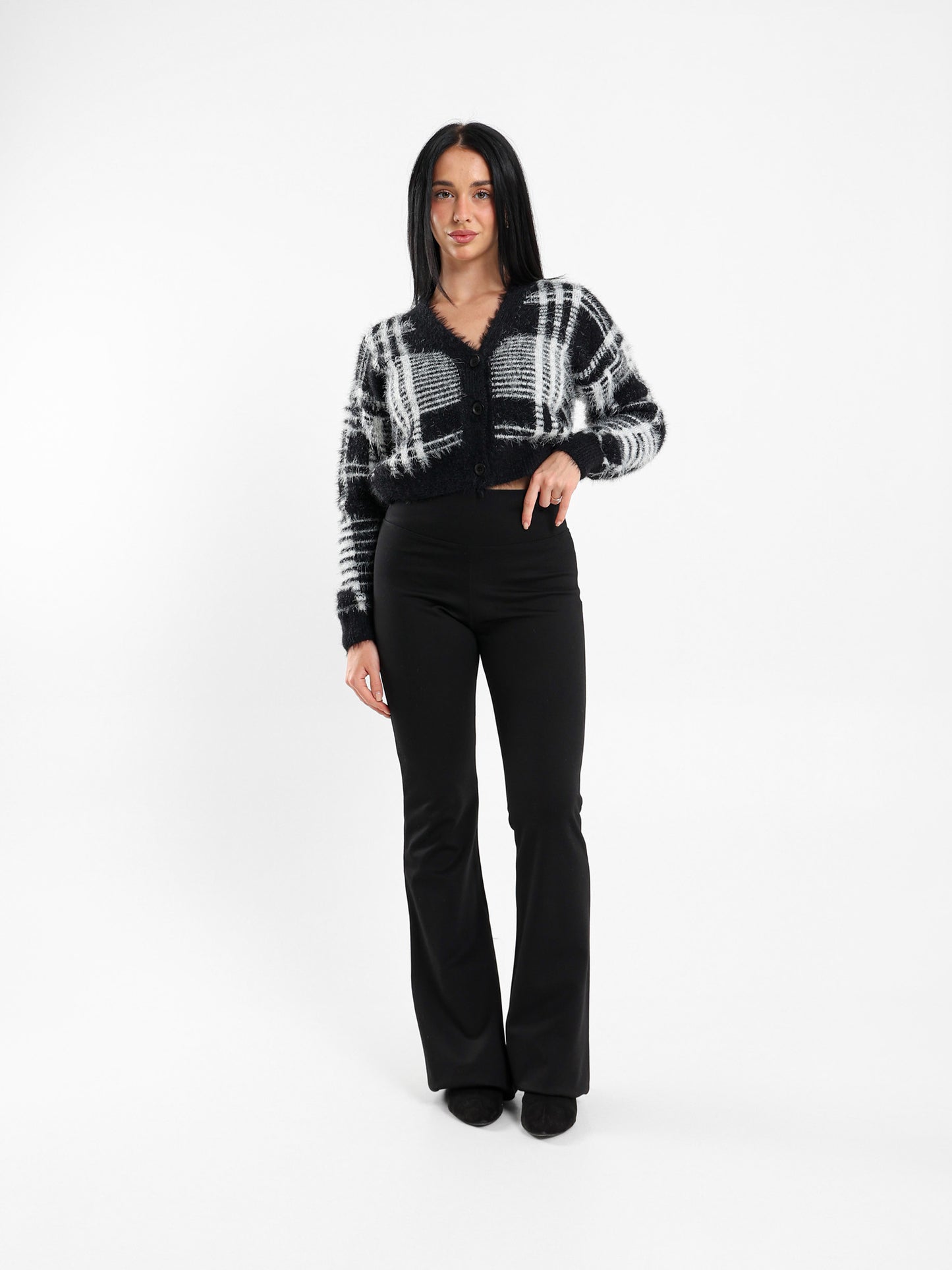 Mohair Checkered Button-Up Cardigan